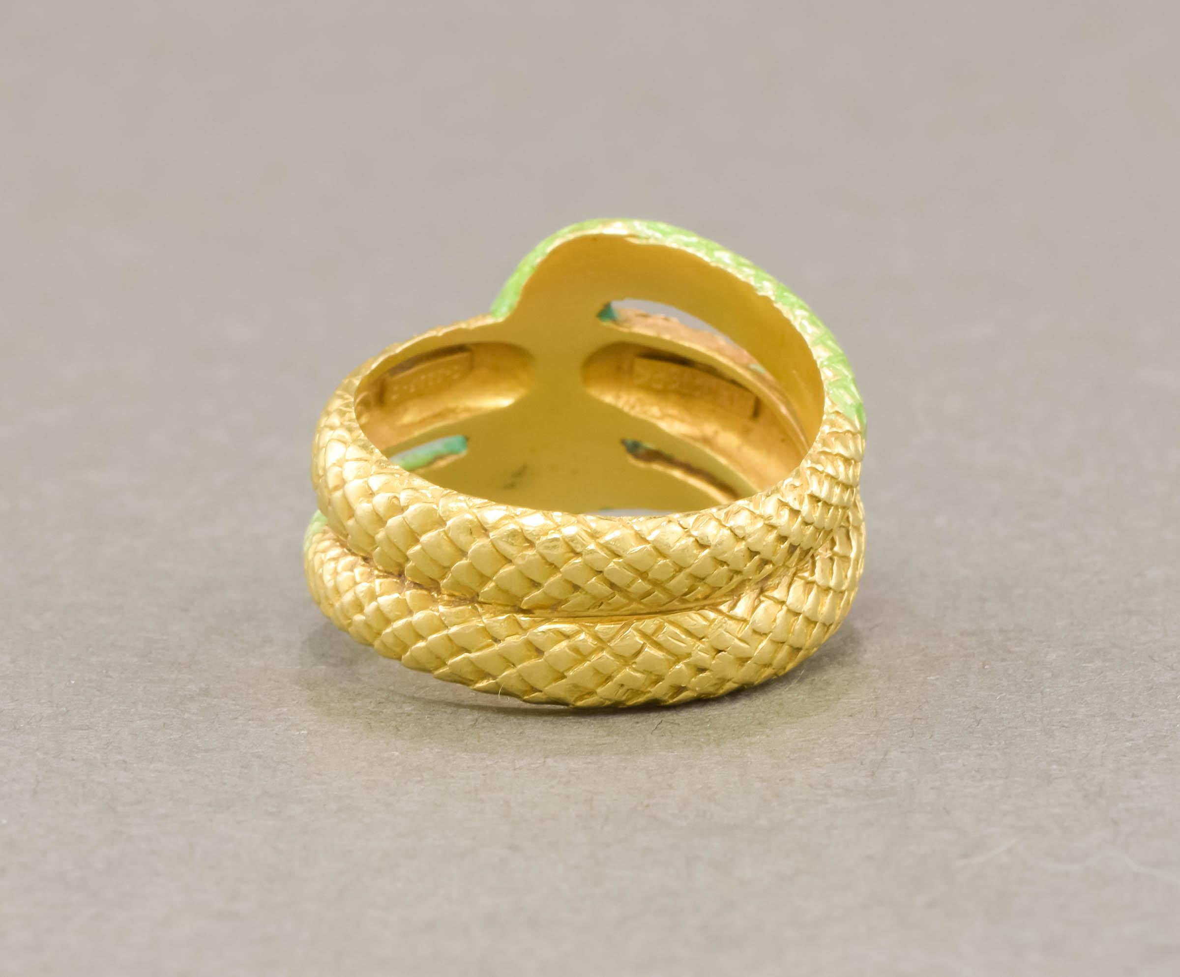 Enamel 18K Gold Diamond Snake Ring by Masriera, Original Boxes & Certificate 5