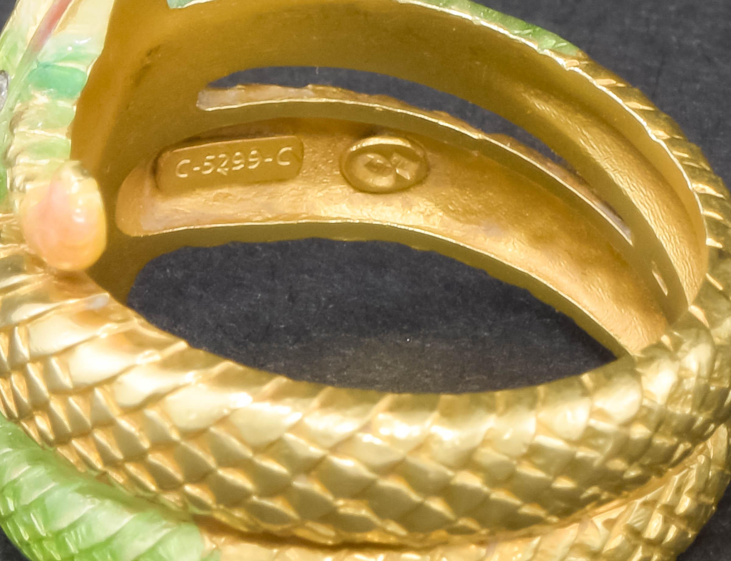 Enamel 18K Gold Diamond Snake Ring by Masriera, Original Boxes & Certificate 9
