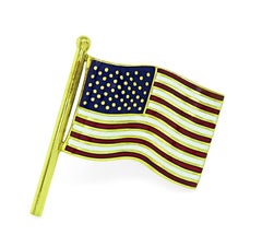 Enamel 18k Yellow Gold American Flag Pin