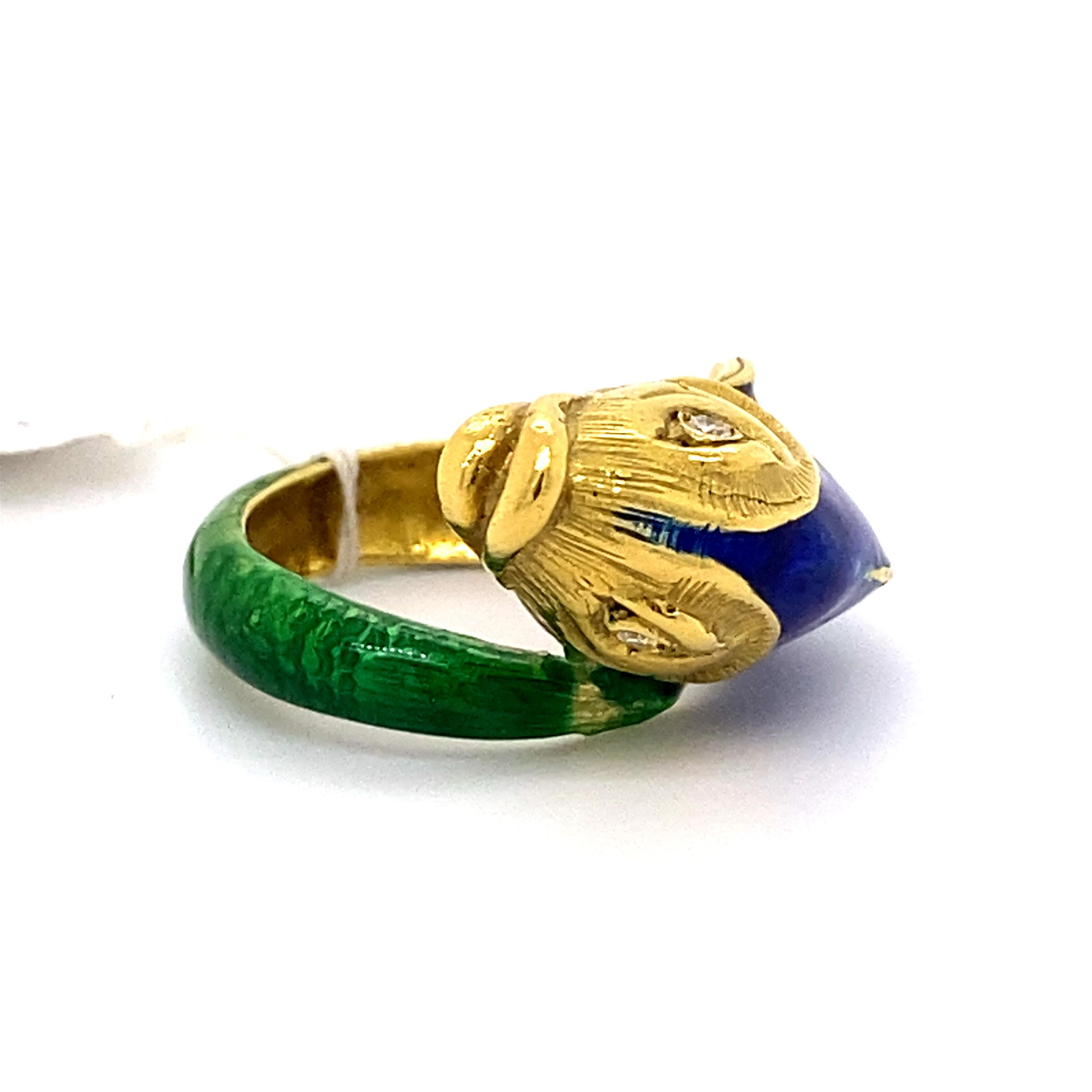 Enamel 18k Yellow Gold & Diamond Fish Ring For Sale 2