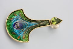 Enamel 24 and 22 Karat Yellow Gold Peridot Earrings