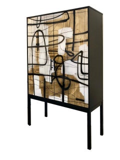 Enamel Abstract Armoire by Morgan Clayhall: Handcrafted with Mixed Media Artwork