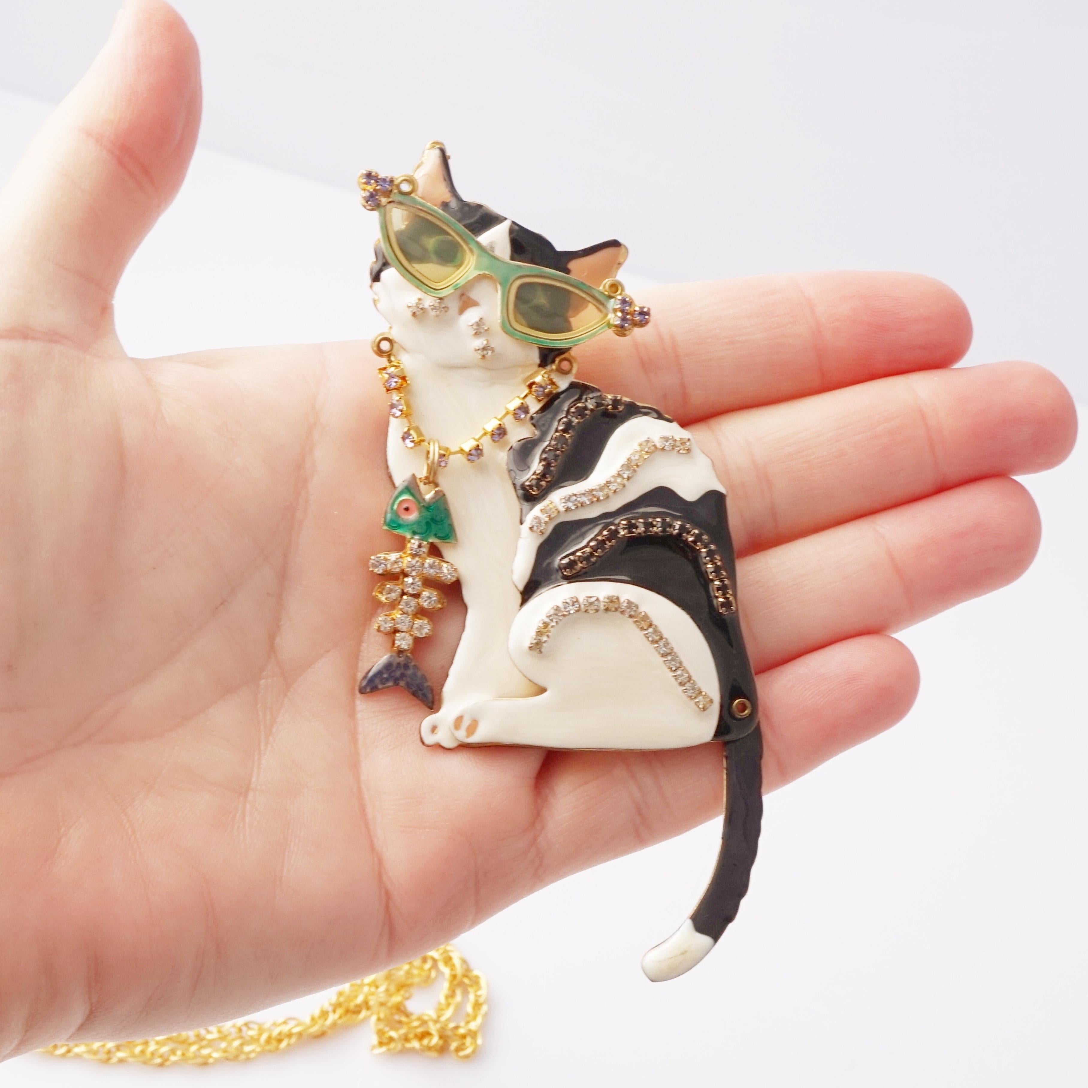 Women's Enamel  Alley Cat Statement Necklace/Brooch By Lunch at the Ritz, 1990s For Sale