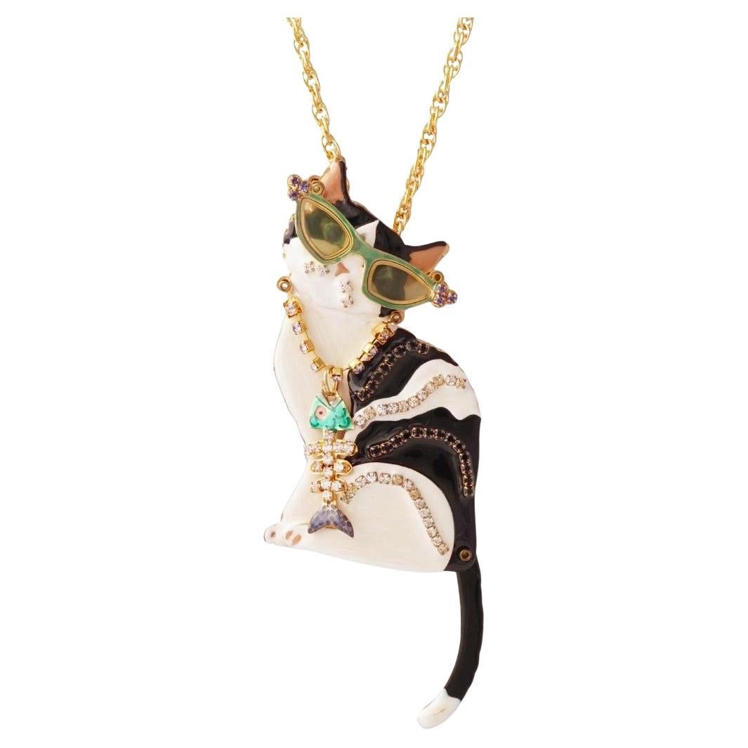 Enamel  Alley Cat Statement Necklace/Brooch By Lunch at the Ritz, 1990s For Sale