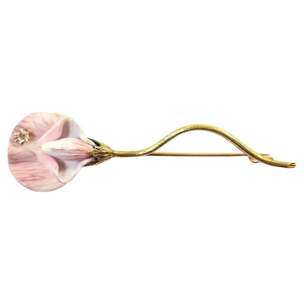Enamel American flower brooch in 14k gold, Tiffany & Co’s style