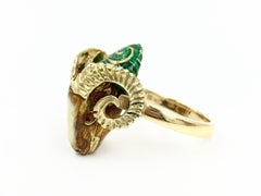 Enamel and 18 Karat Ram Head Ring, circa 1960s