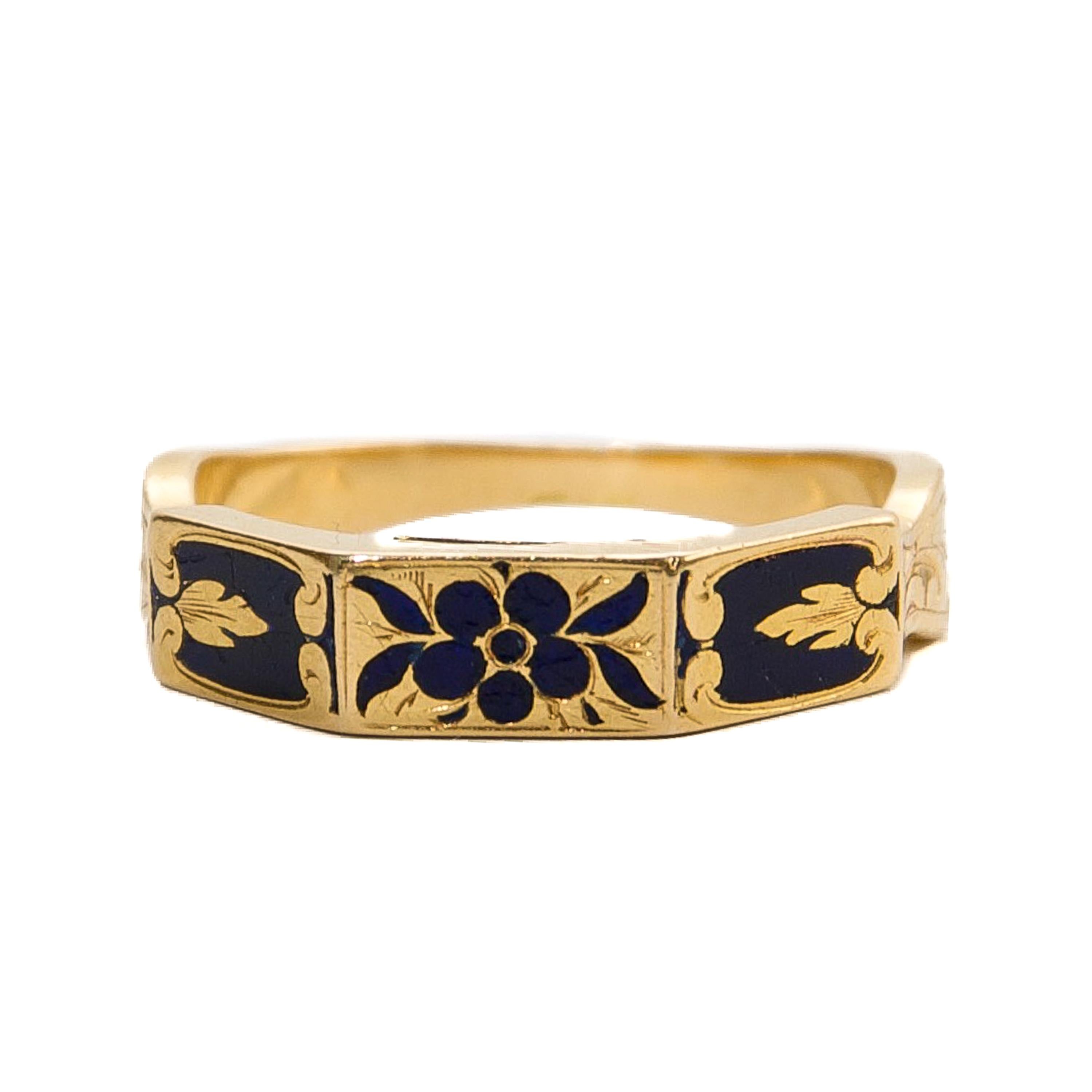 Victorian Enamel and 18K Gold Antique Memory Ring with Secret Compartment