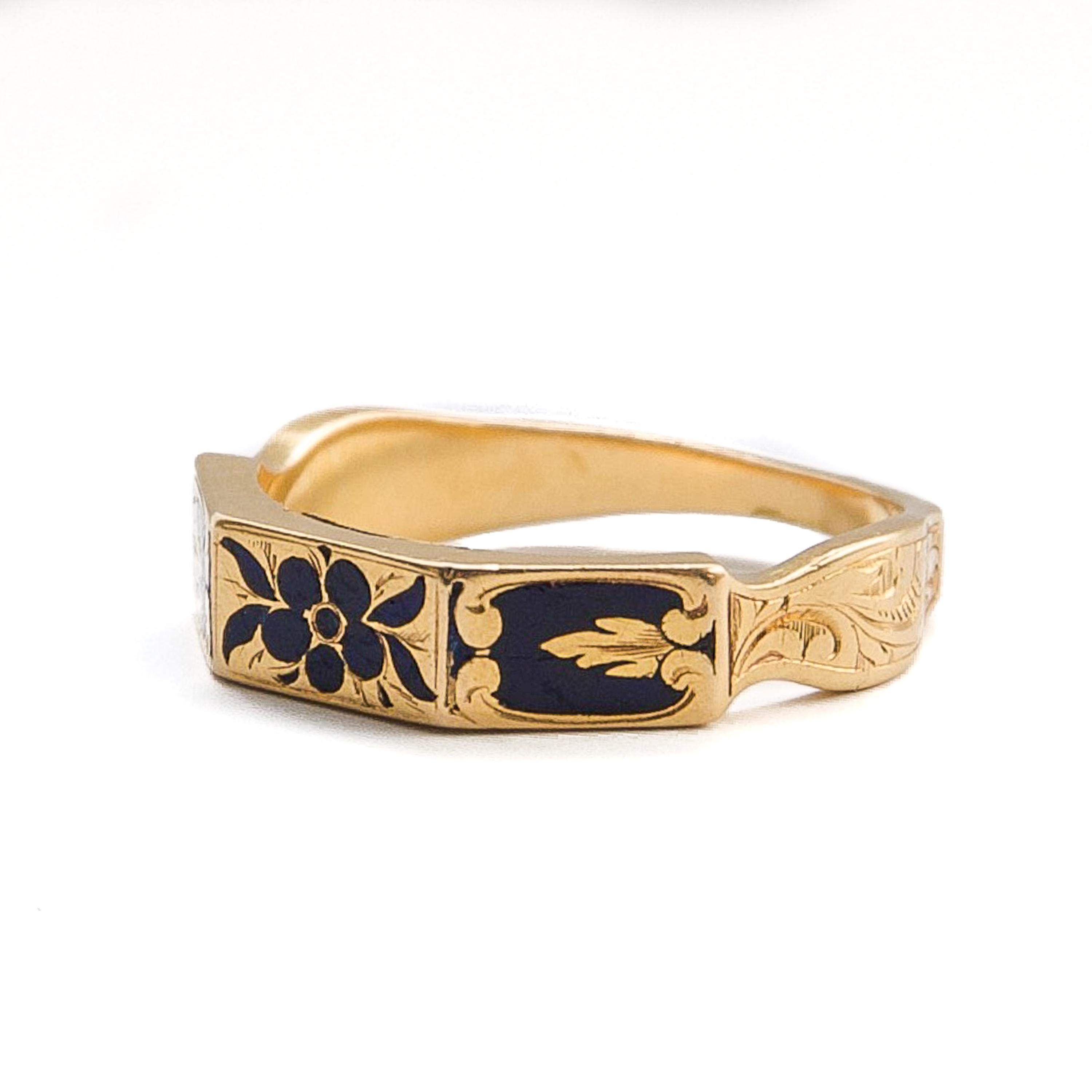 Enamel and 18K Gold Antique Memory Ring with Secret Compartment 3