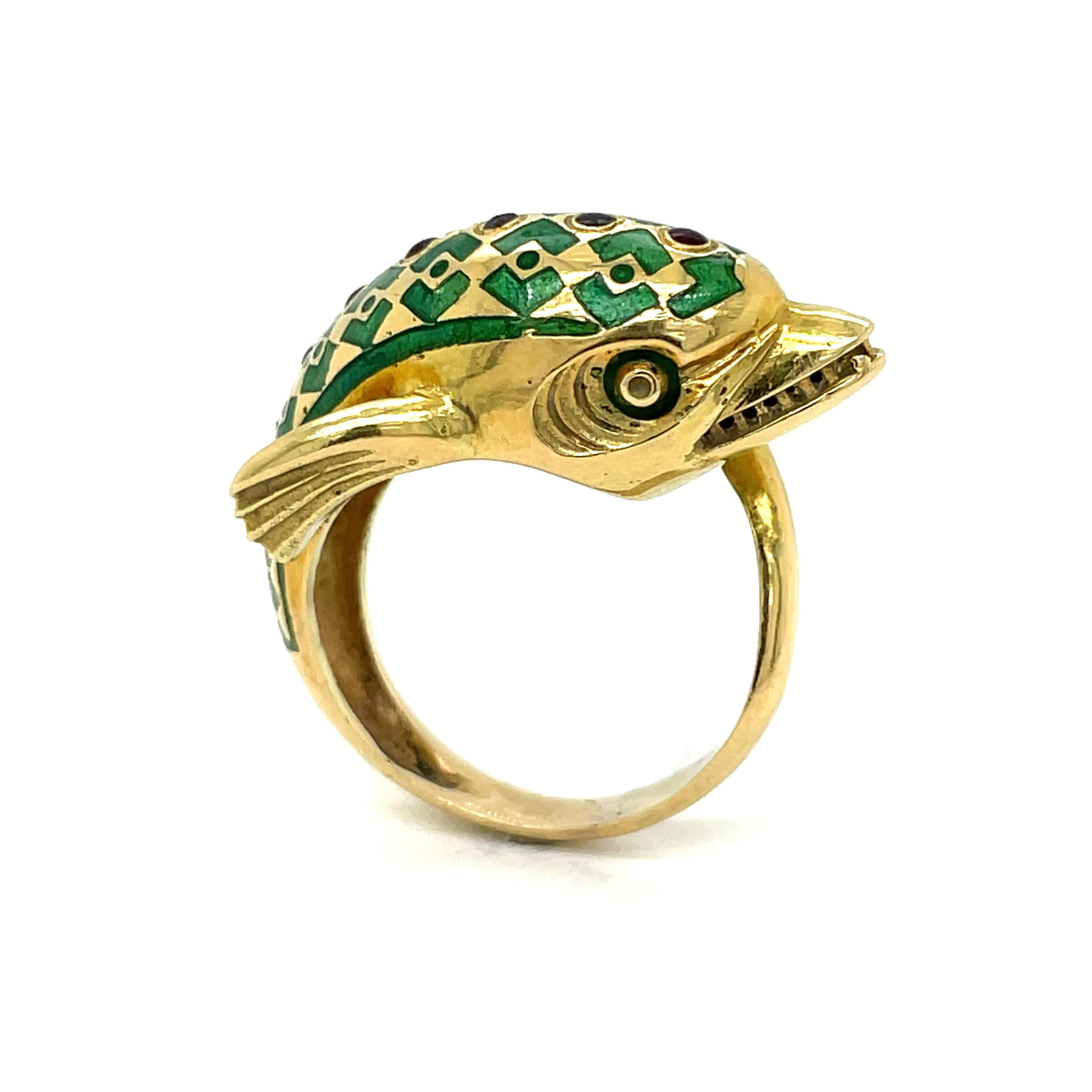 Modern Enamel and 18k Gold Dolphin Ring