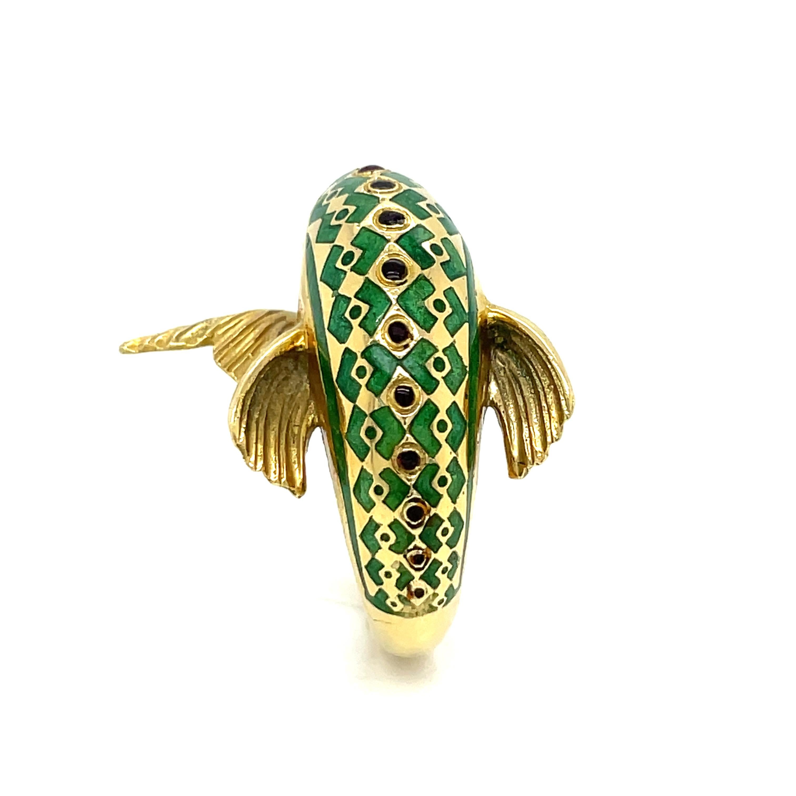 Enamel and 18k Gold Dolphin Ring In Good Condition In Derby, NY
