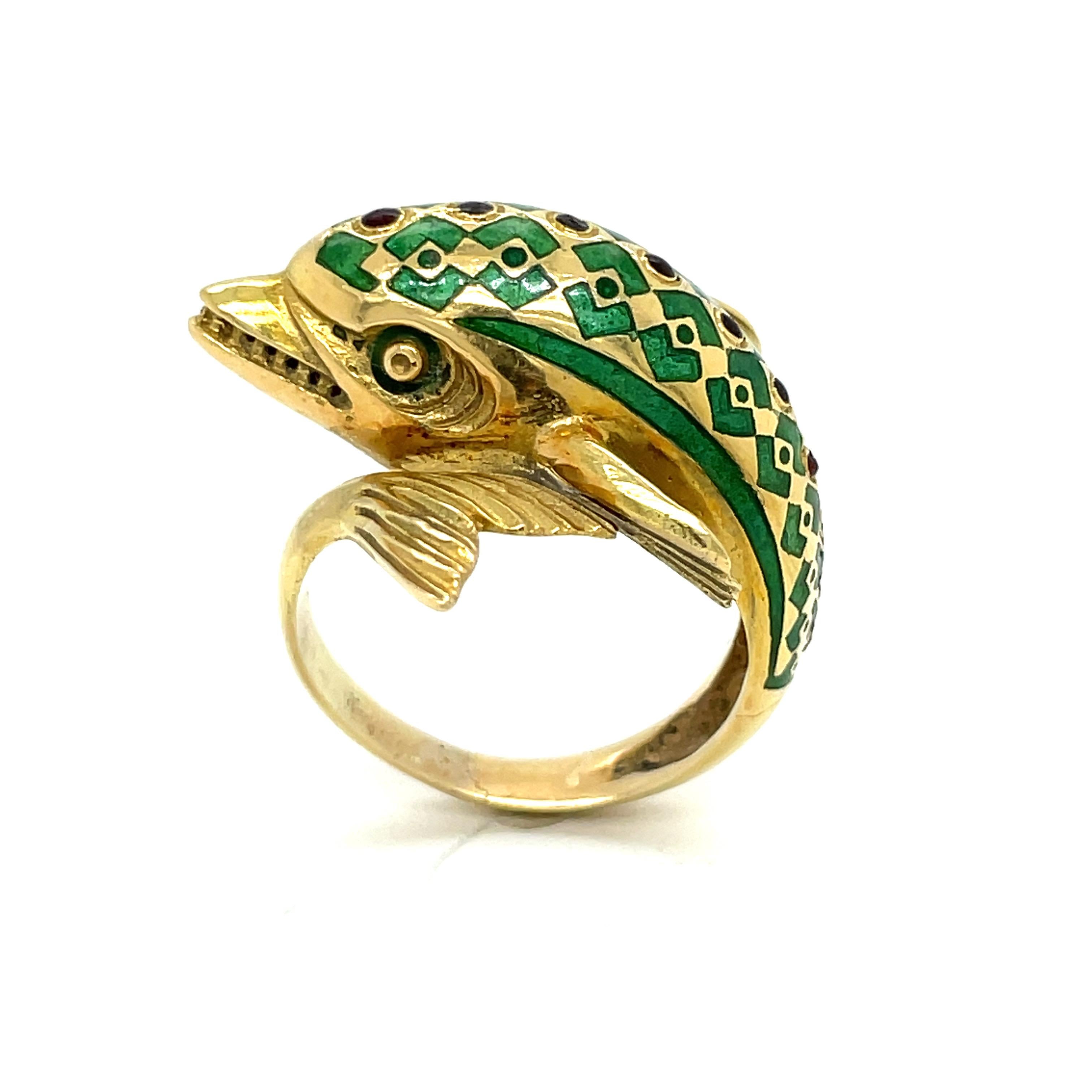 Women's Enamel and 18k Gold Dolphin Ring