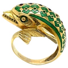 Enamel and 18k Gold Dolphin Ring