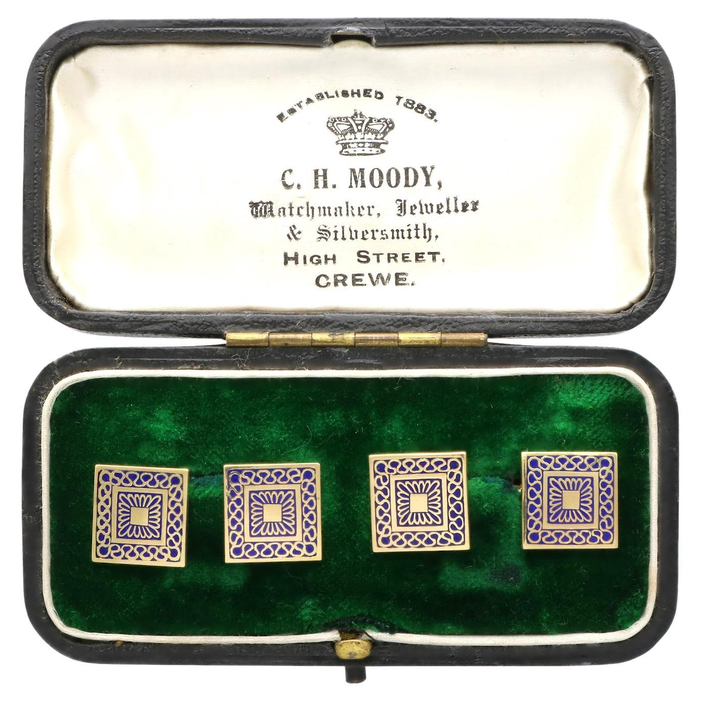 Enamel And 18k Yellow Gold Cufflinks - Antique Circa 1935