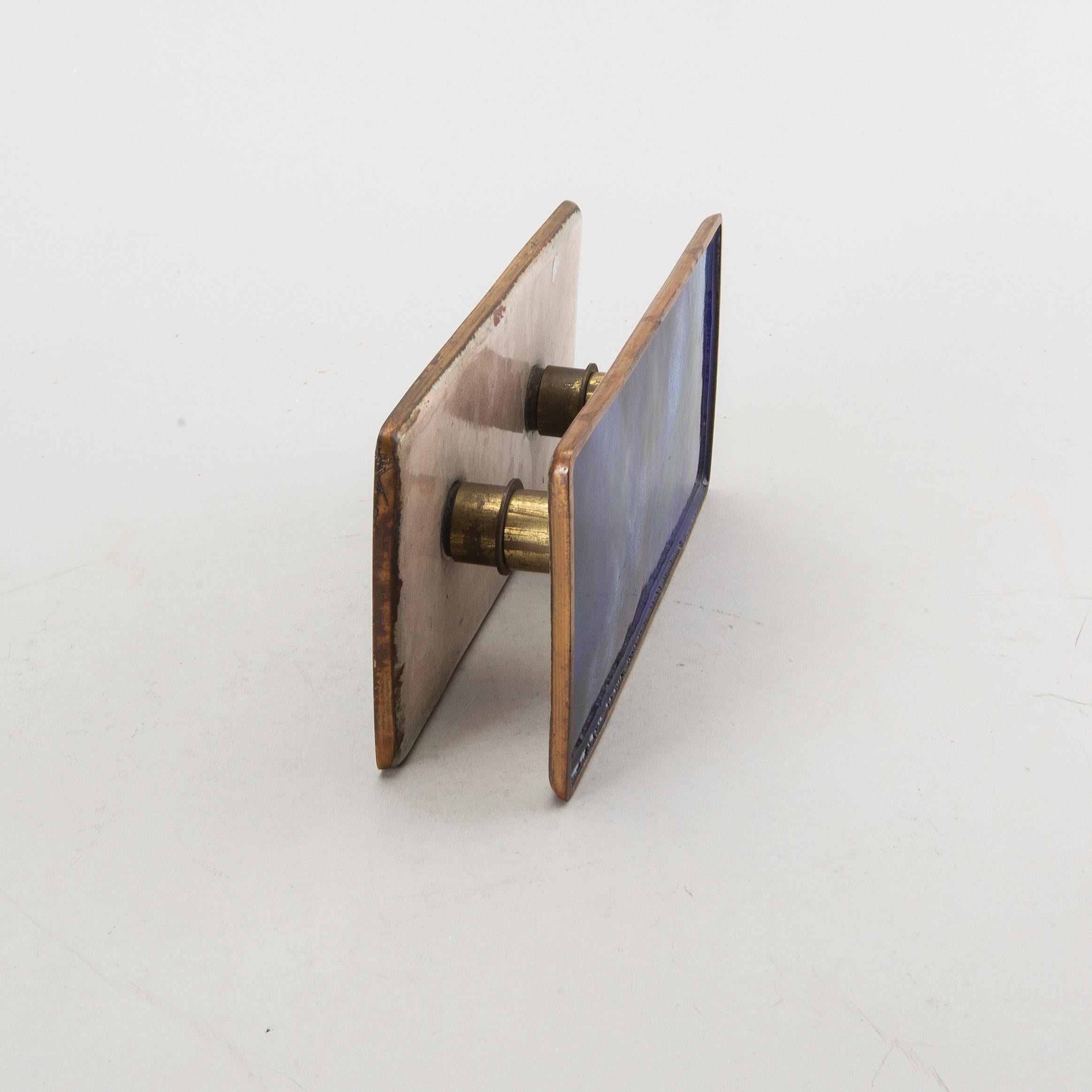 Superb blue enamel door handle by Gio Ponti and master enameller, Paolo de Poli, Italy, 1960s.