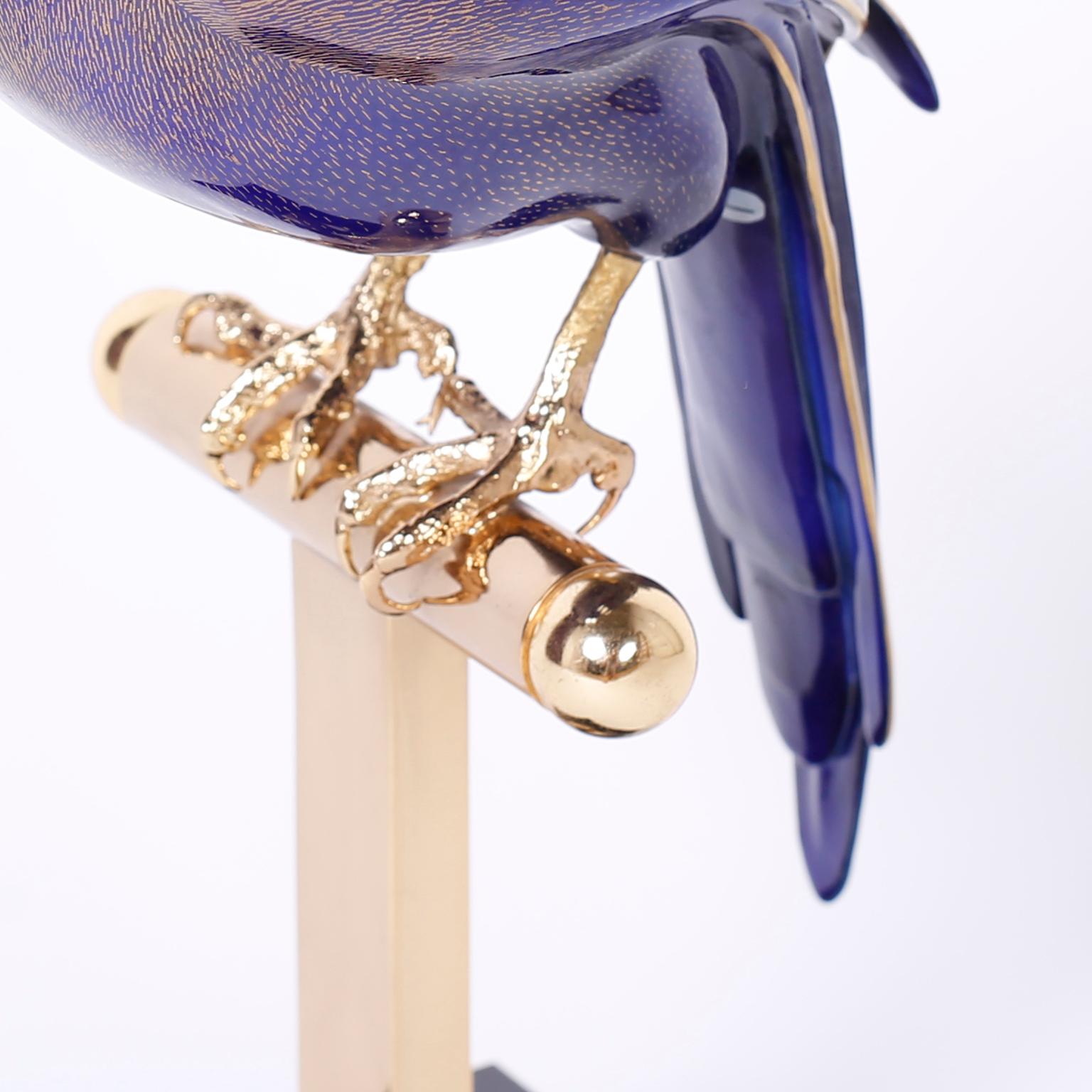 Enamel and Brass Parrot on a Stand 1