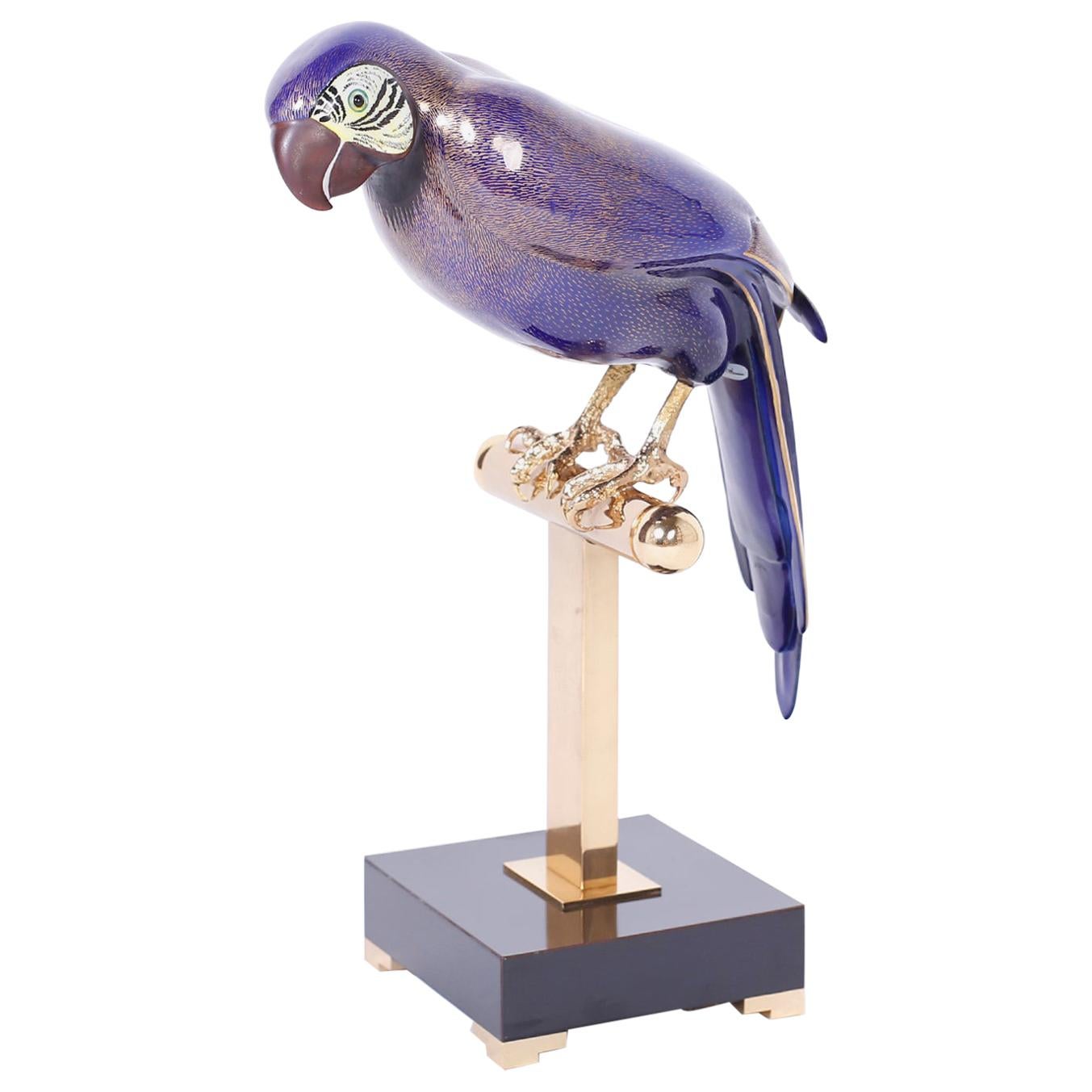 Enamel and Brass Parrot on a Stand