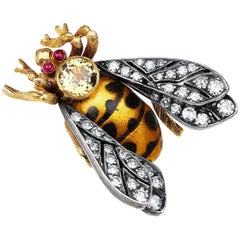 Vintage Enamel and Diamond Bee Pin
