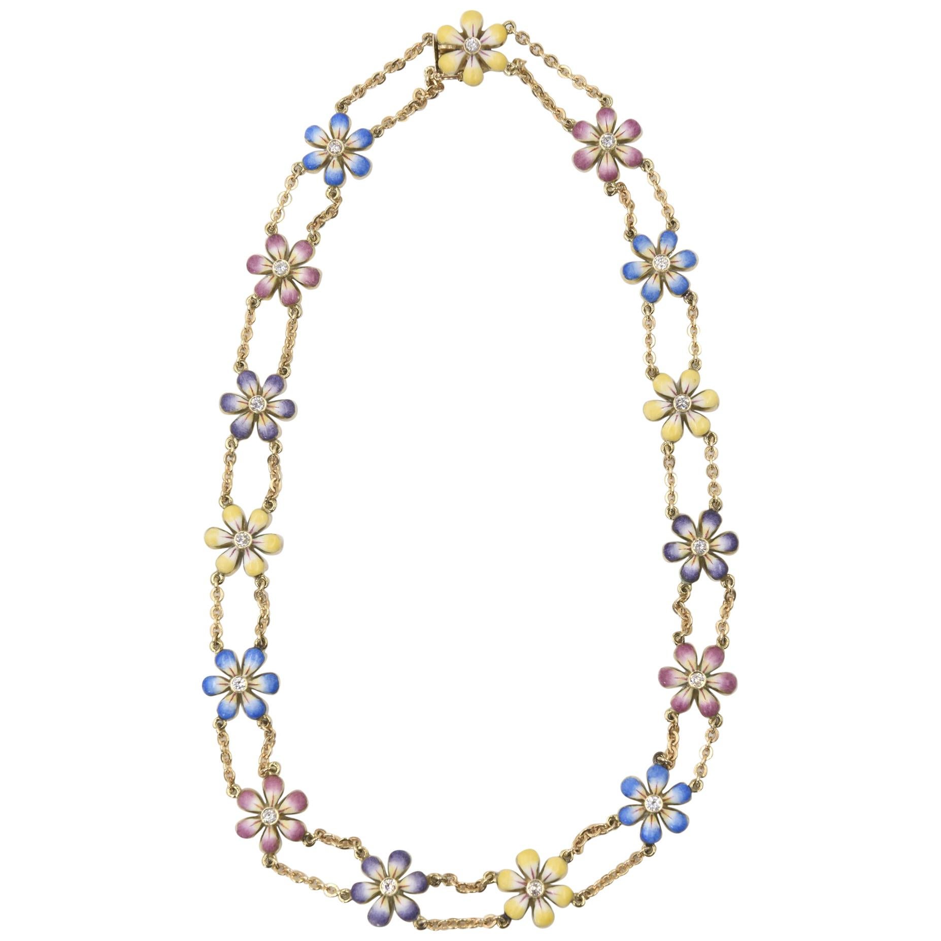Collar de Oro Flor de Margarita con Esmalte y Diamantes by Sandra J Sensations en venta