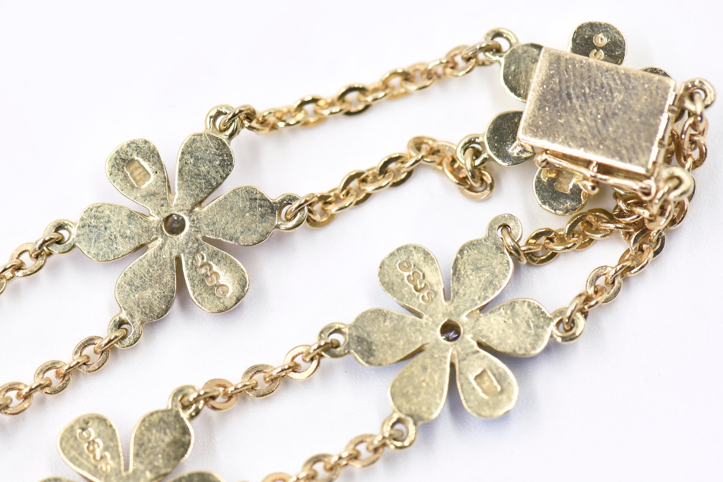 Women's Enamel and Diamond Daisy Flower Gold Necklace by Sandra J Sensations For Sale