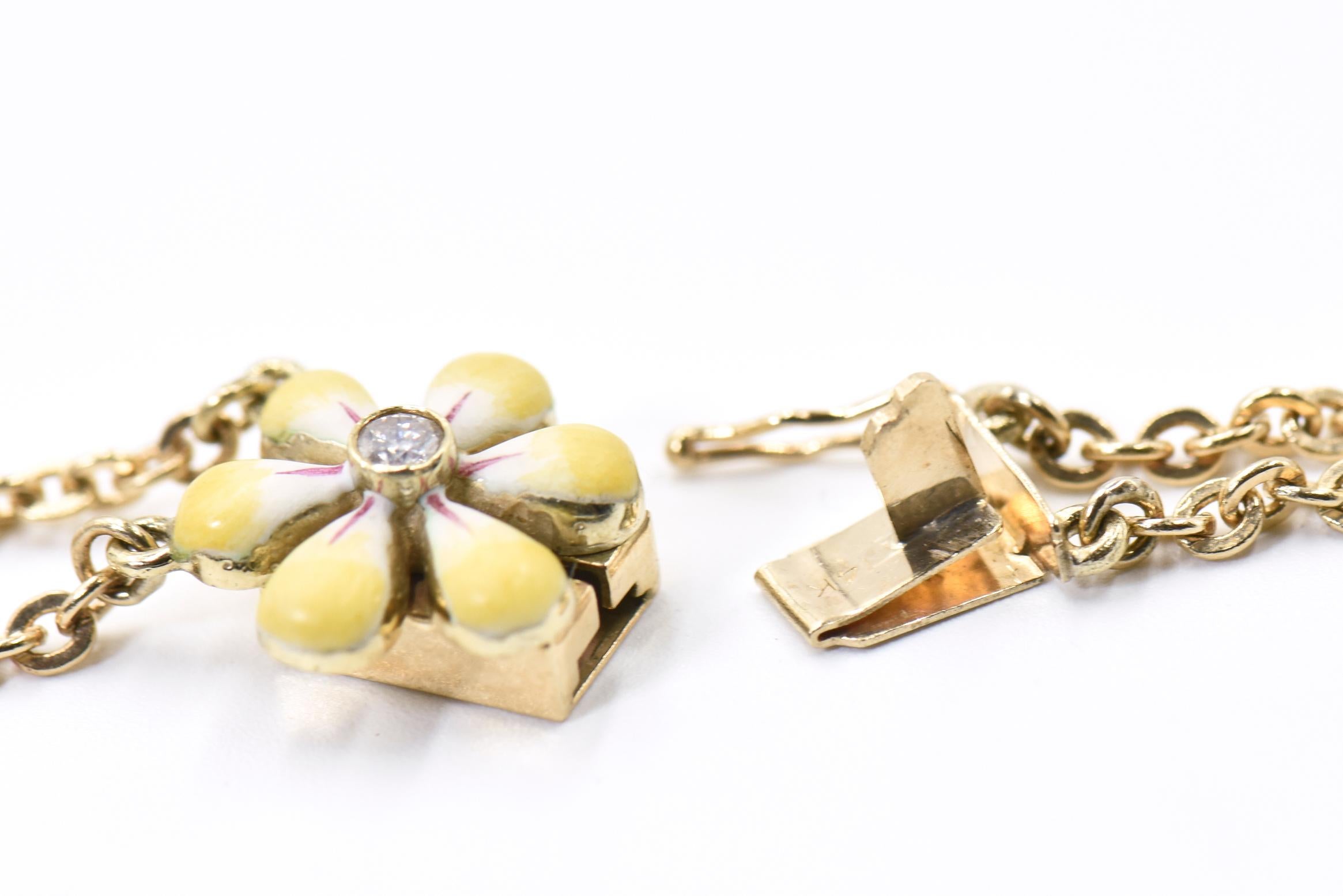 Enamel and Diamond Daisy Flower Gold Necklace by Sandra J Sensations For Sale 2