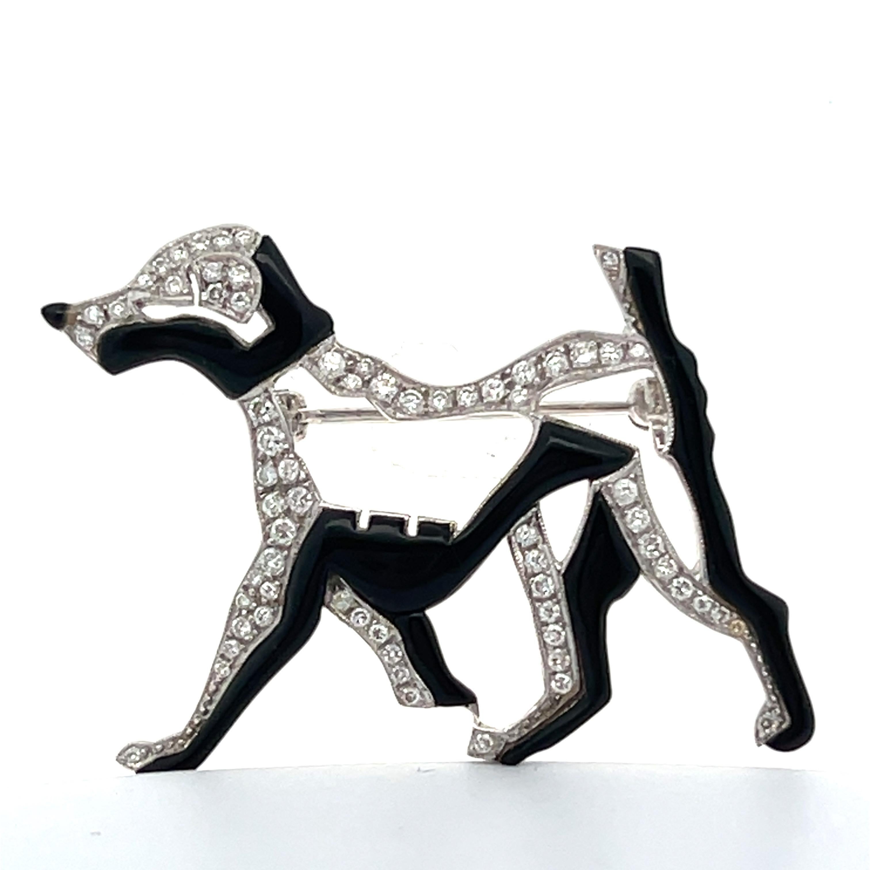 Women's or Men's Enamel and Diamond Dog Brooch For Sale