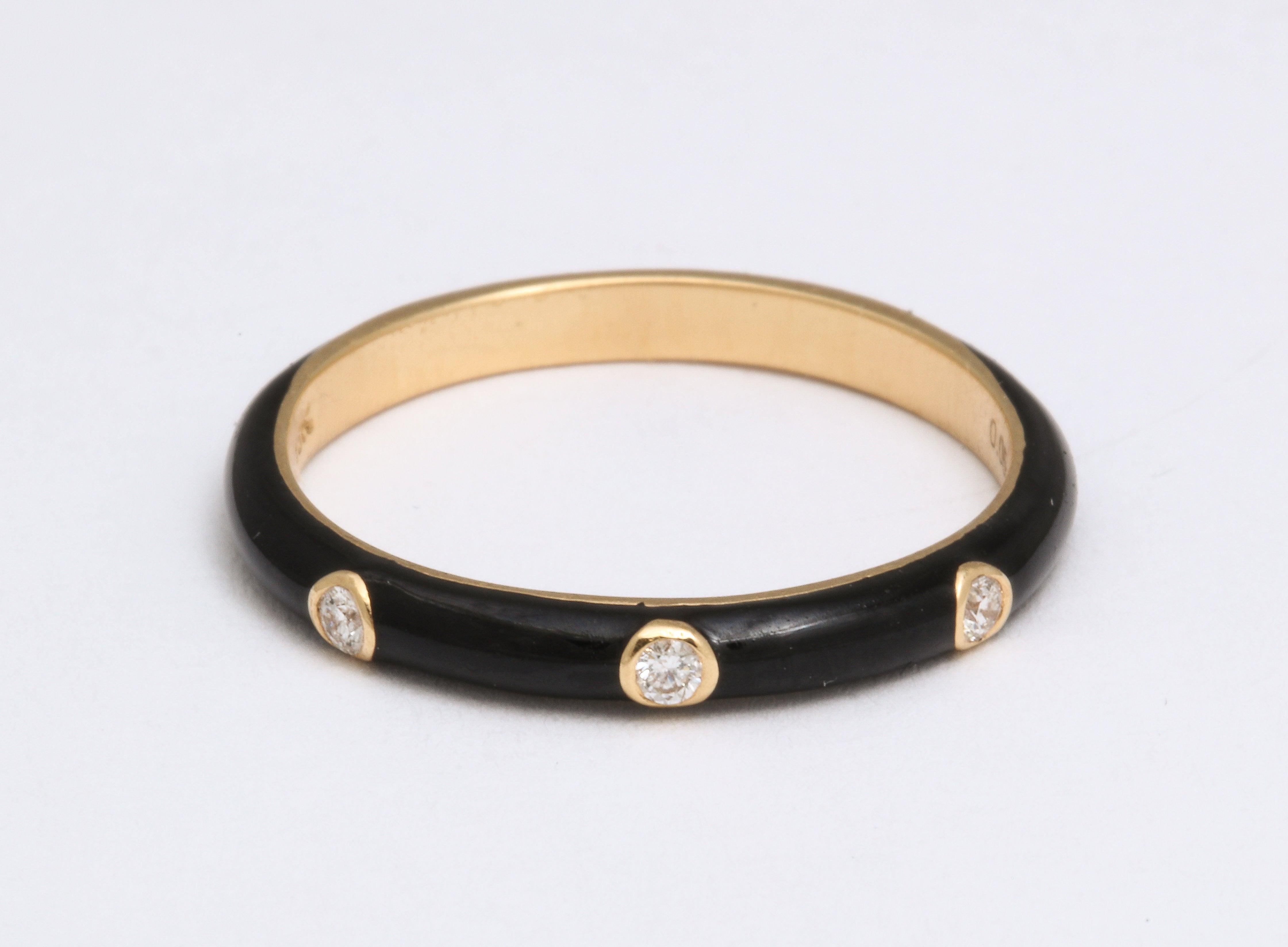 For Sale:  Enamel and Diamond Gold Stacking Rings 14