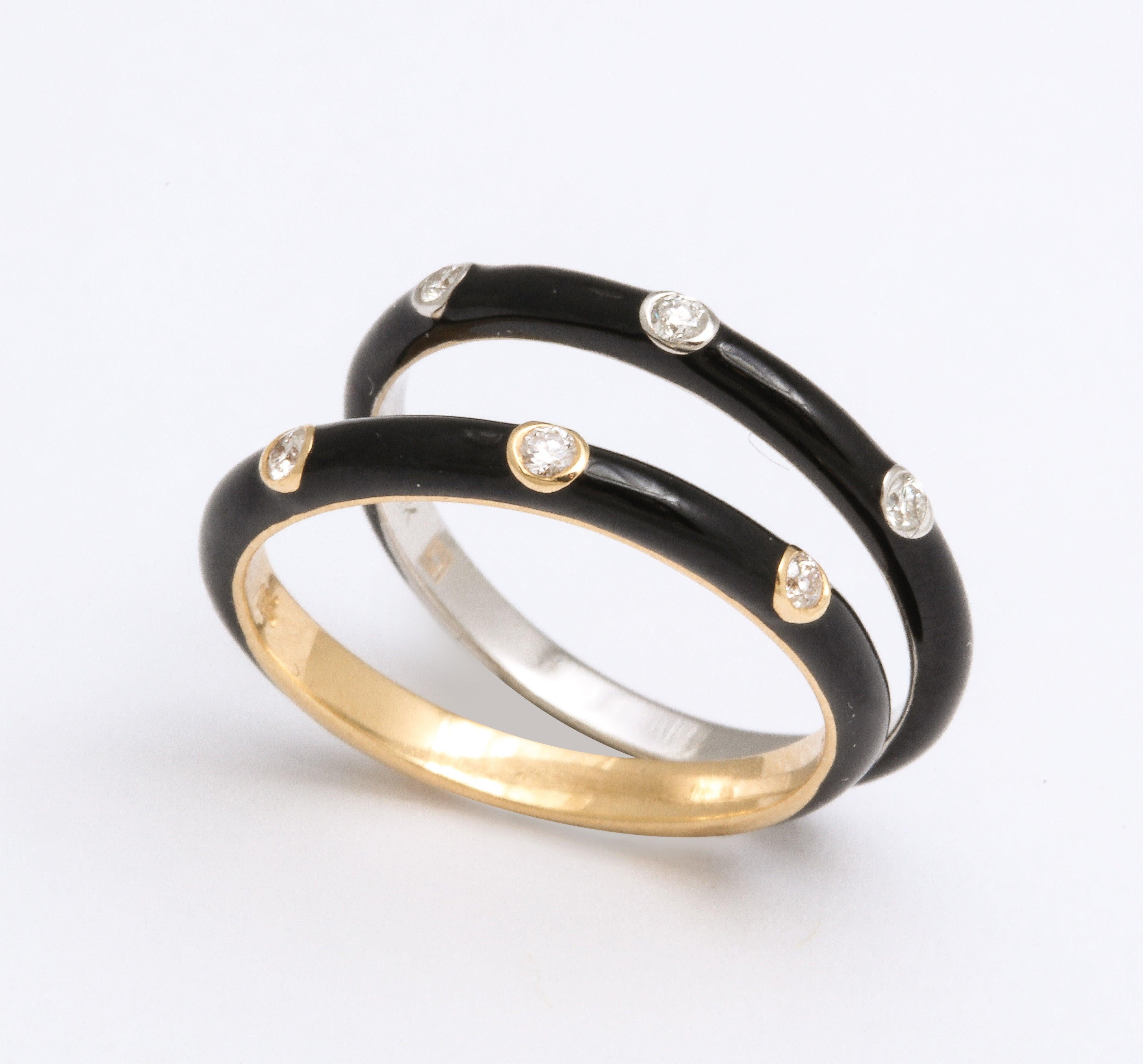 For Sale:  Enamel and Diamond Gold Stacking Rings 2