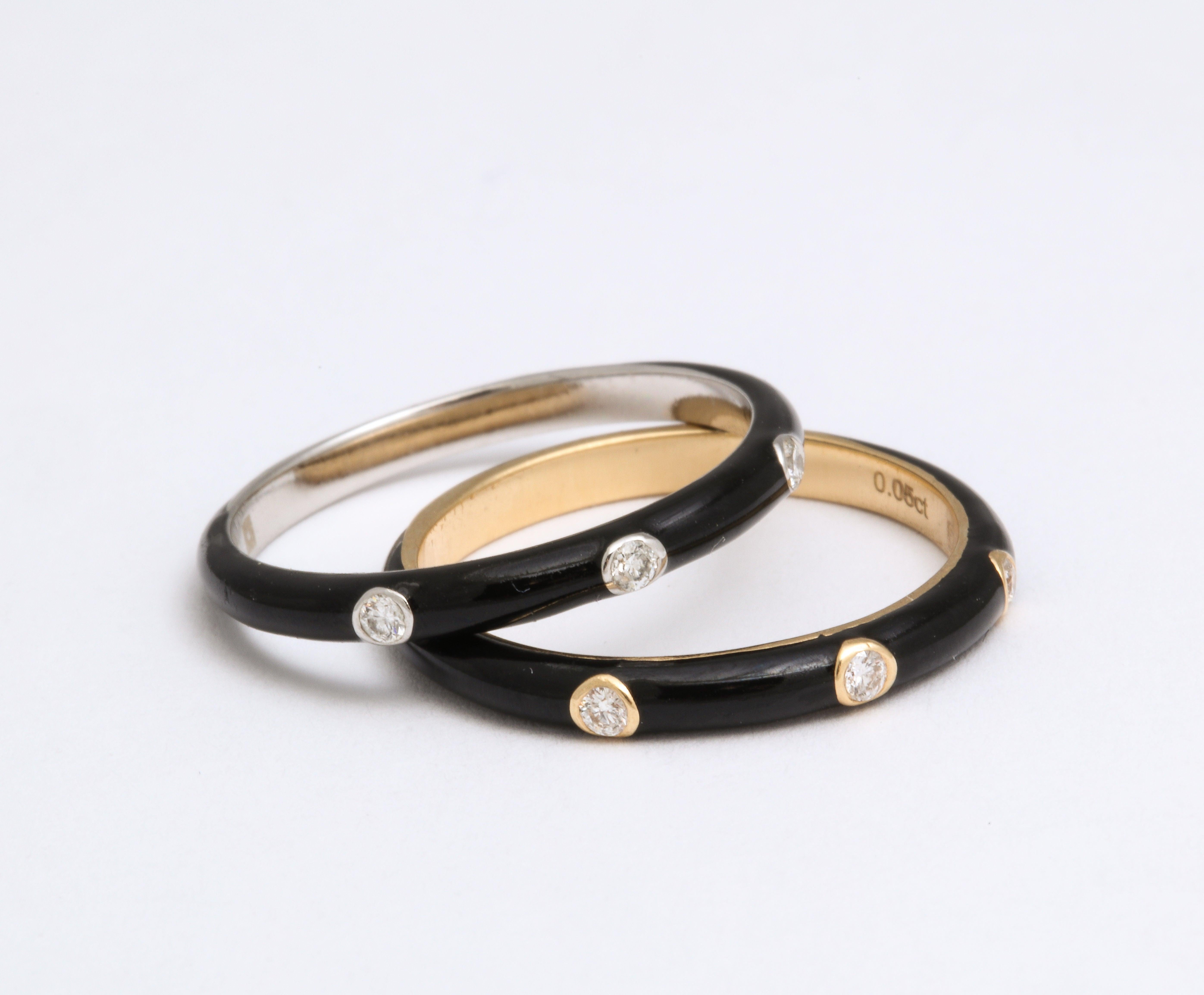 For Sale:  Enamel and Diamond Gold Stacking Rings 3
