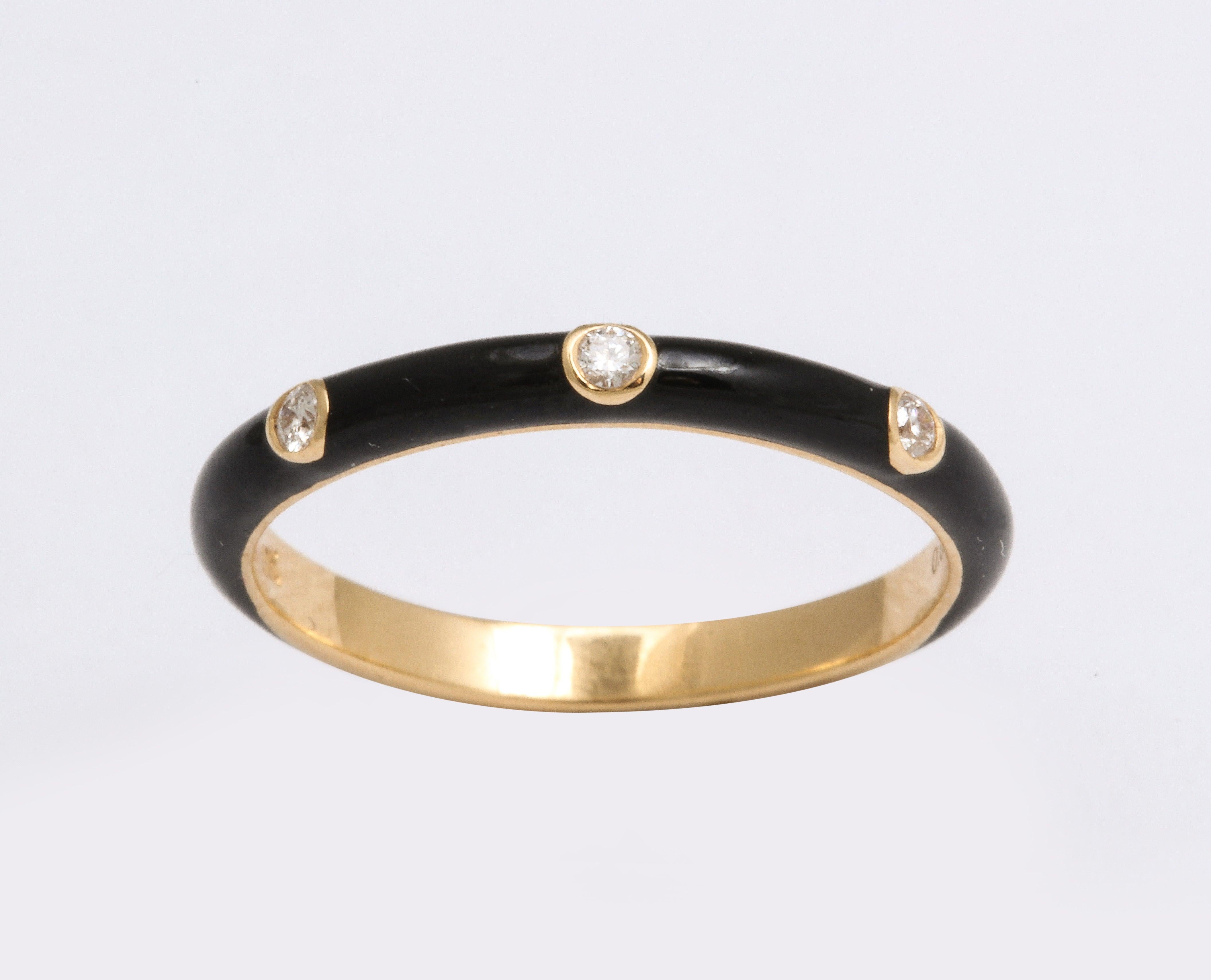 For Sale:  Enamel and Diamond Gold Stacking Rings 4