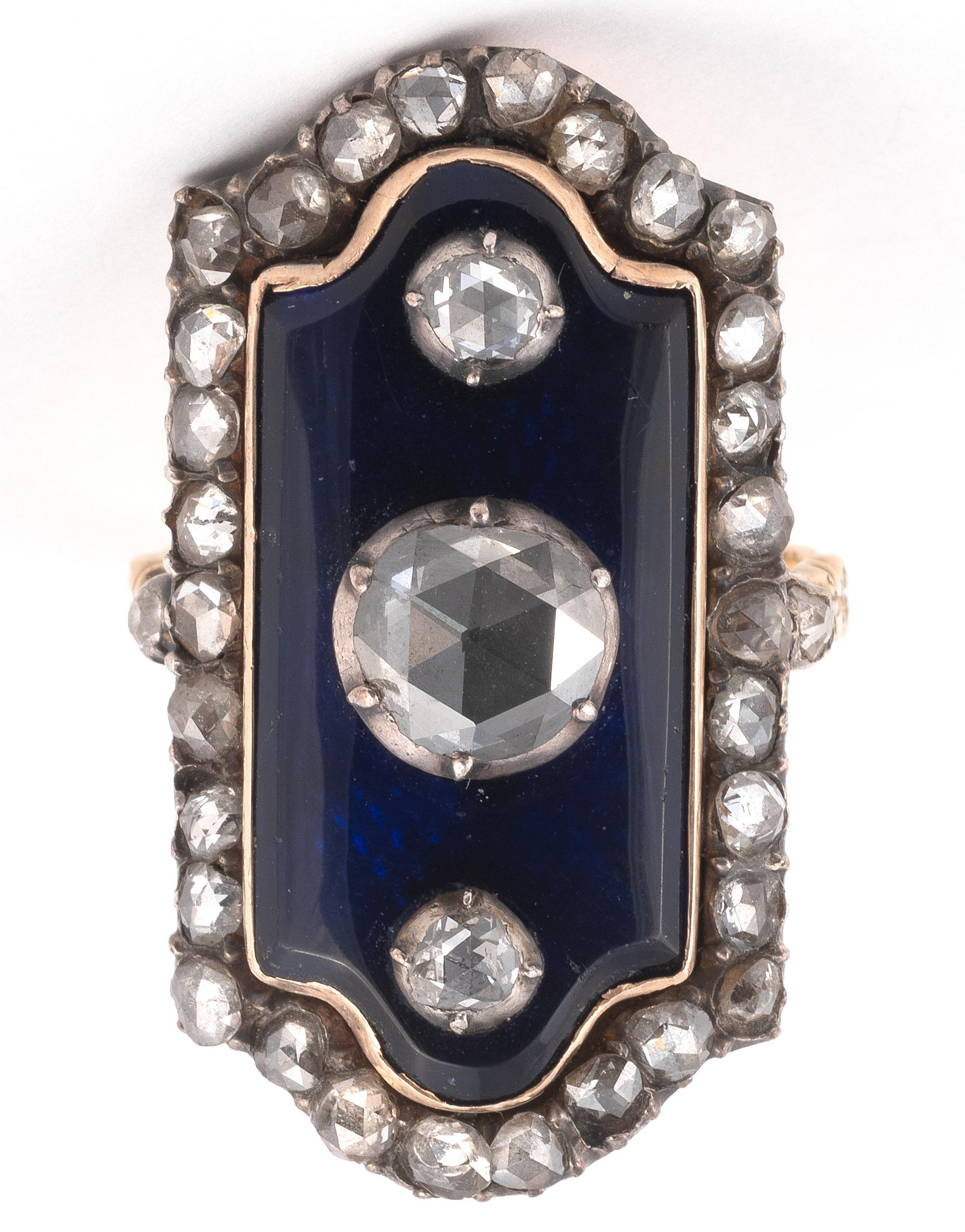 Georgian Blue Enamel And Diamond Plaque Ring Late 18th Century For Sale ...