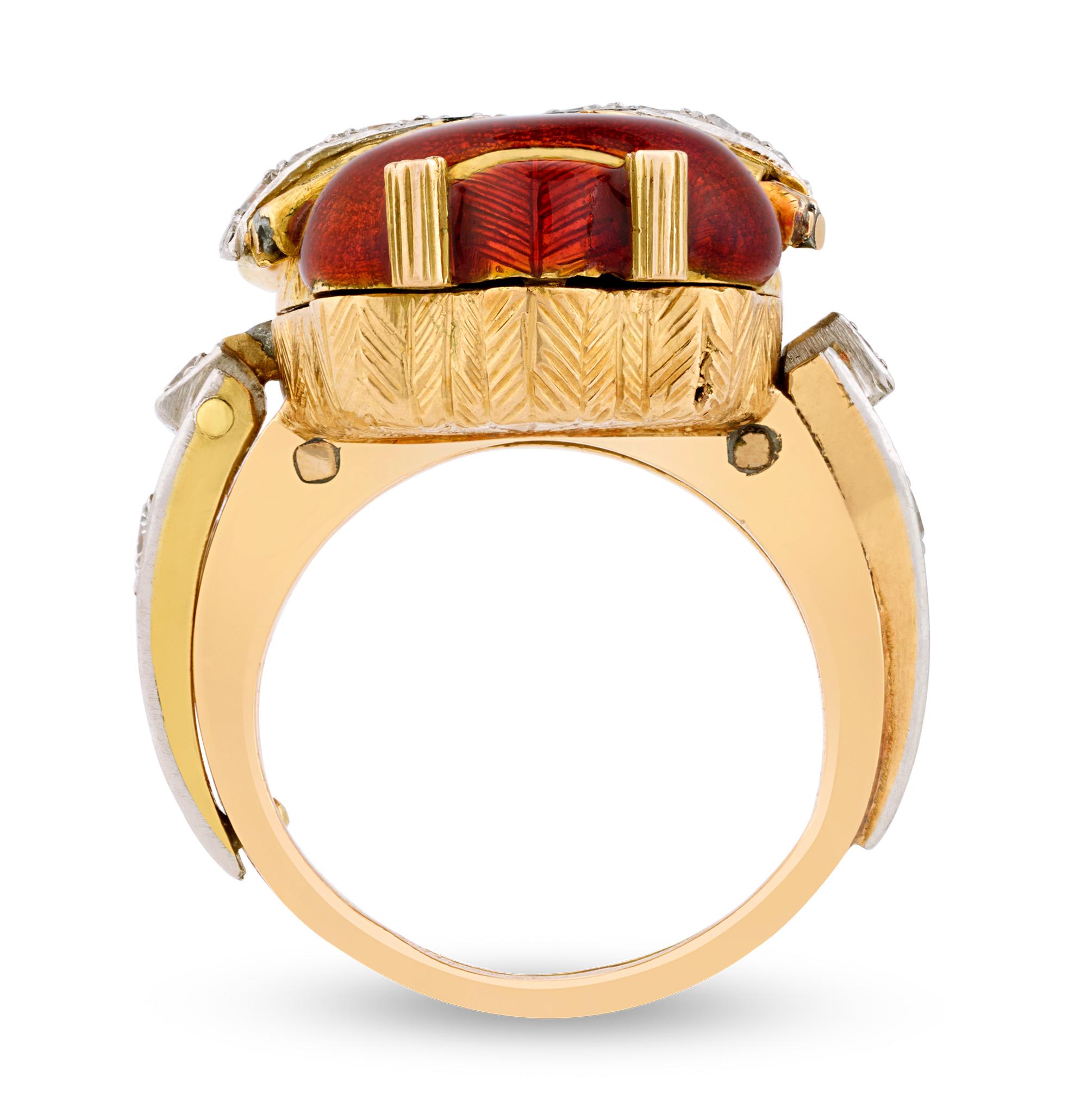 Enamel and Diamond Scarab Ring Watch In Excellent Condition For Sale In New Orleans, LA