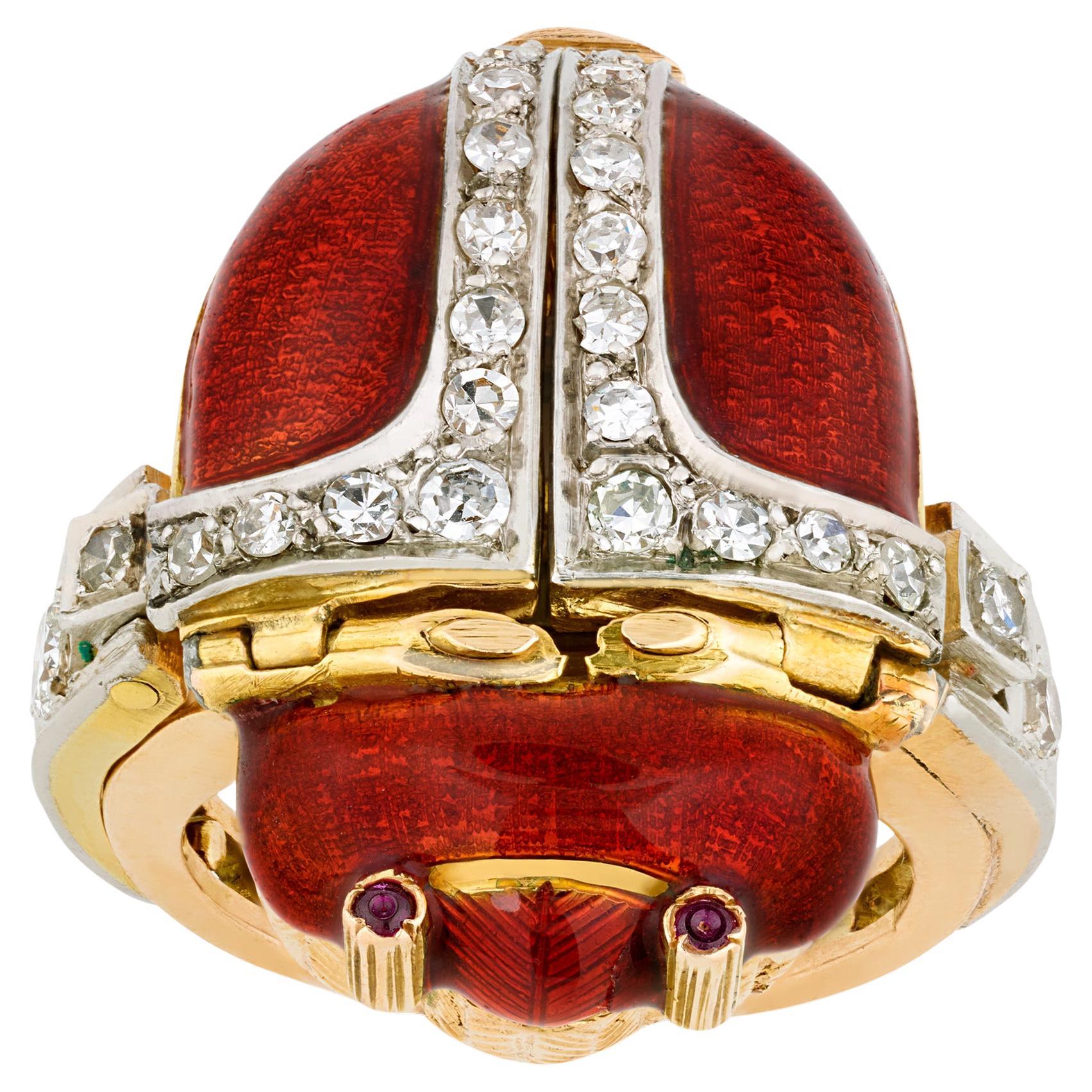 Enamel and Diamond Scarab Ring Watch