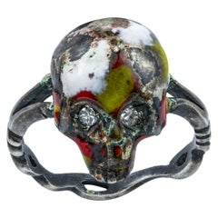 Enamel and Diamond Skull Ring