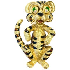 Enamel and Diamond Tiger Brooch