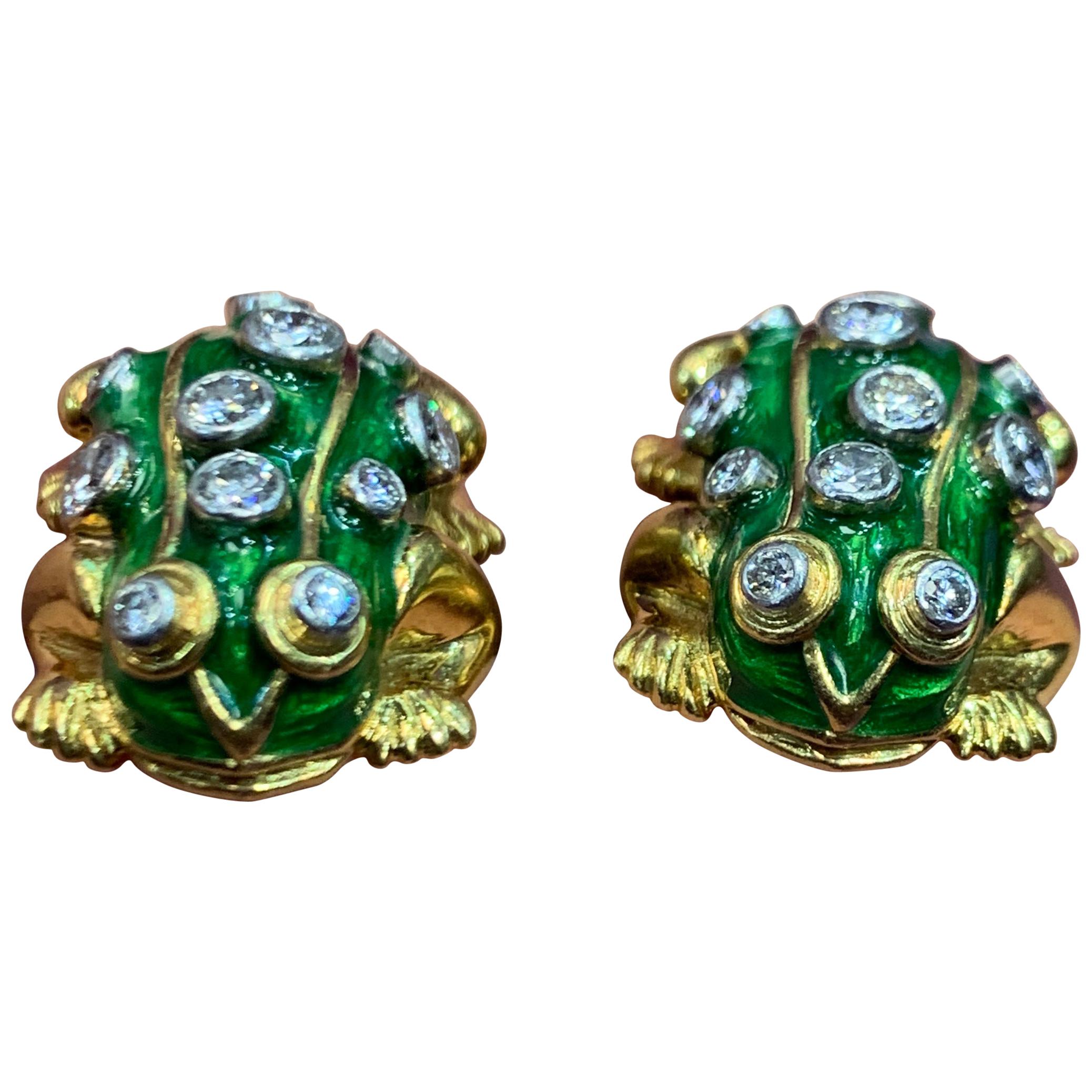 Enamel and Diamond Toad Cufflinks