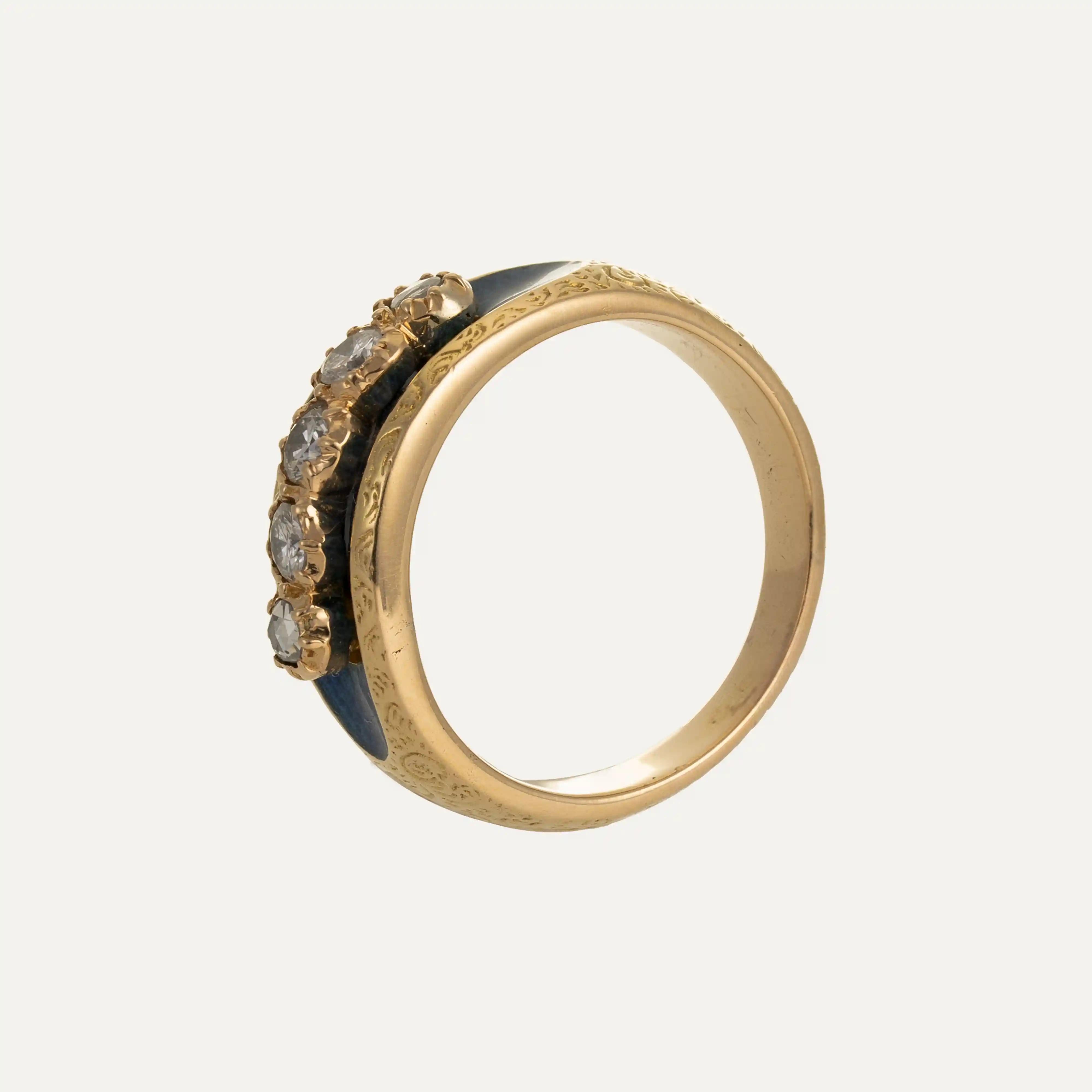 Brilliant Cut Gold Ring with Diamonds and Enamel