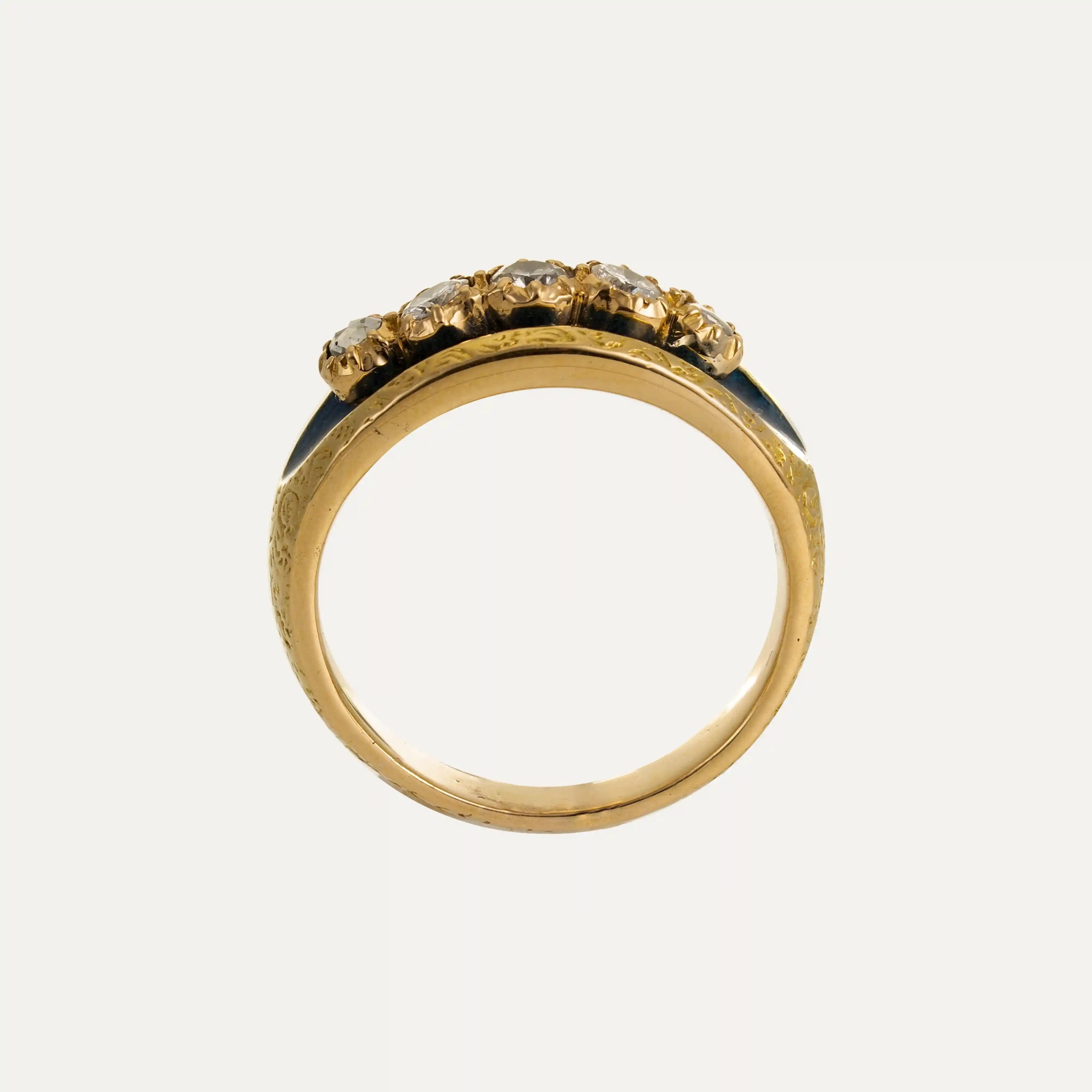 Gold Ring with Diamonds and Enamel In Good Condition In Lisboa, PT