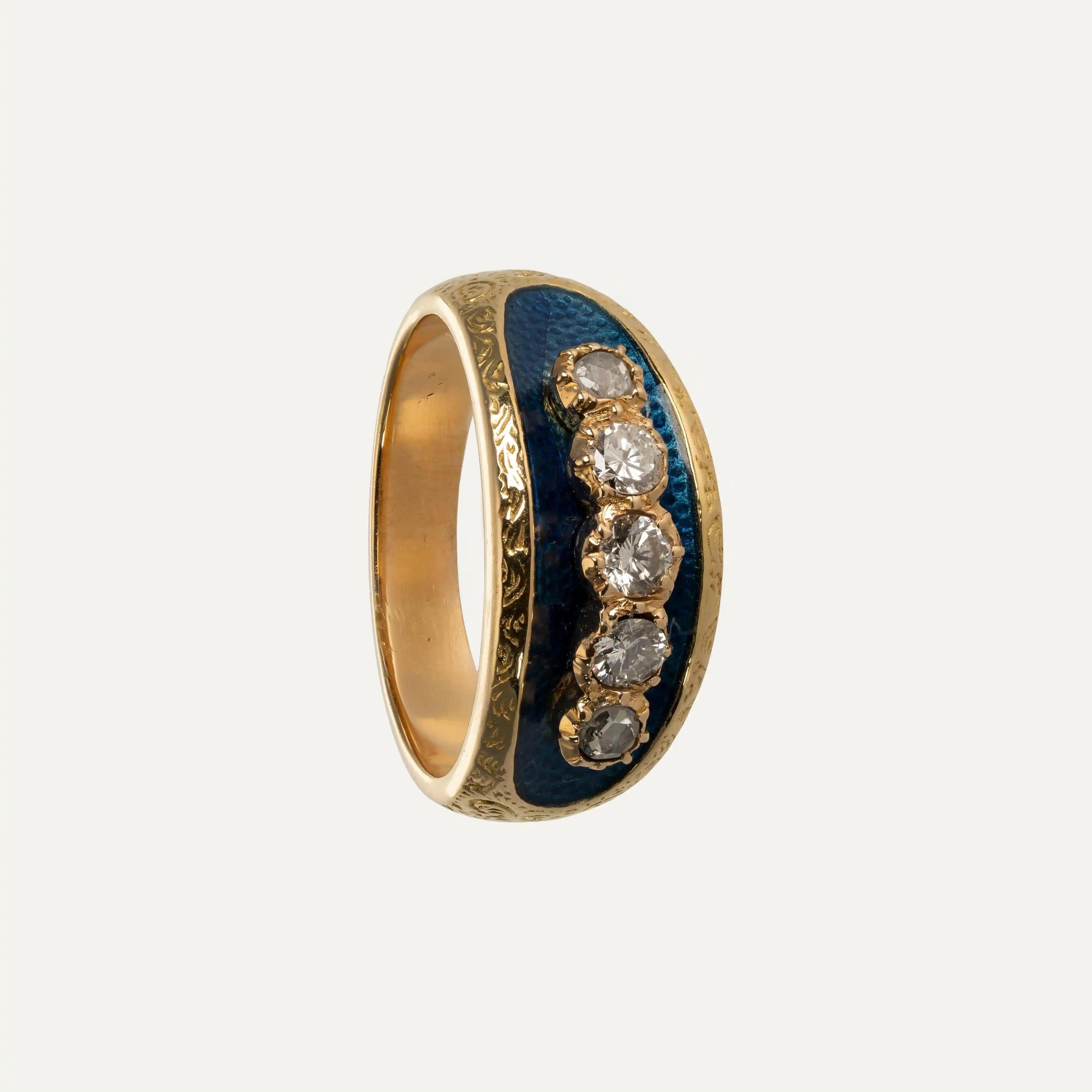 Gold Ring with Diamonds and Enamel 2