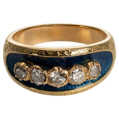 Gold Ring with Diamonds and Enamel