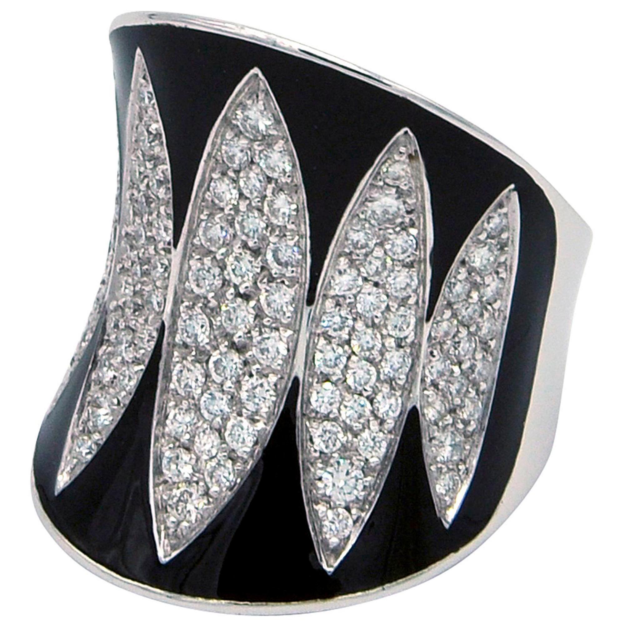 Enamel and Diamonds White Gold Ring For Sale