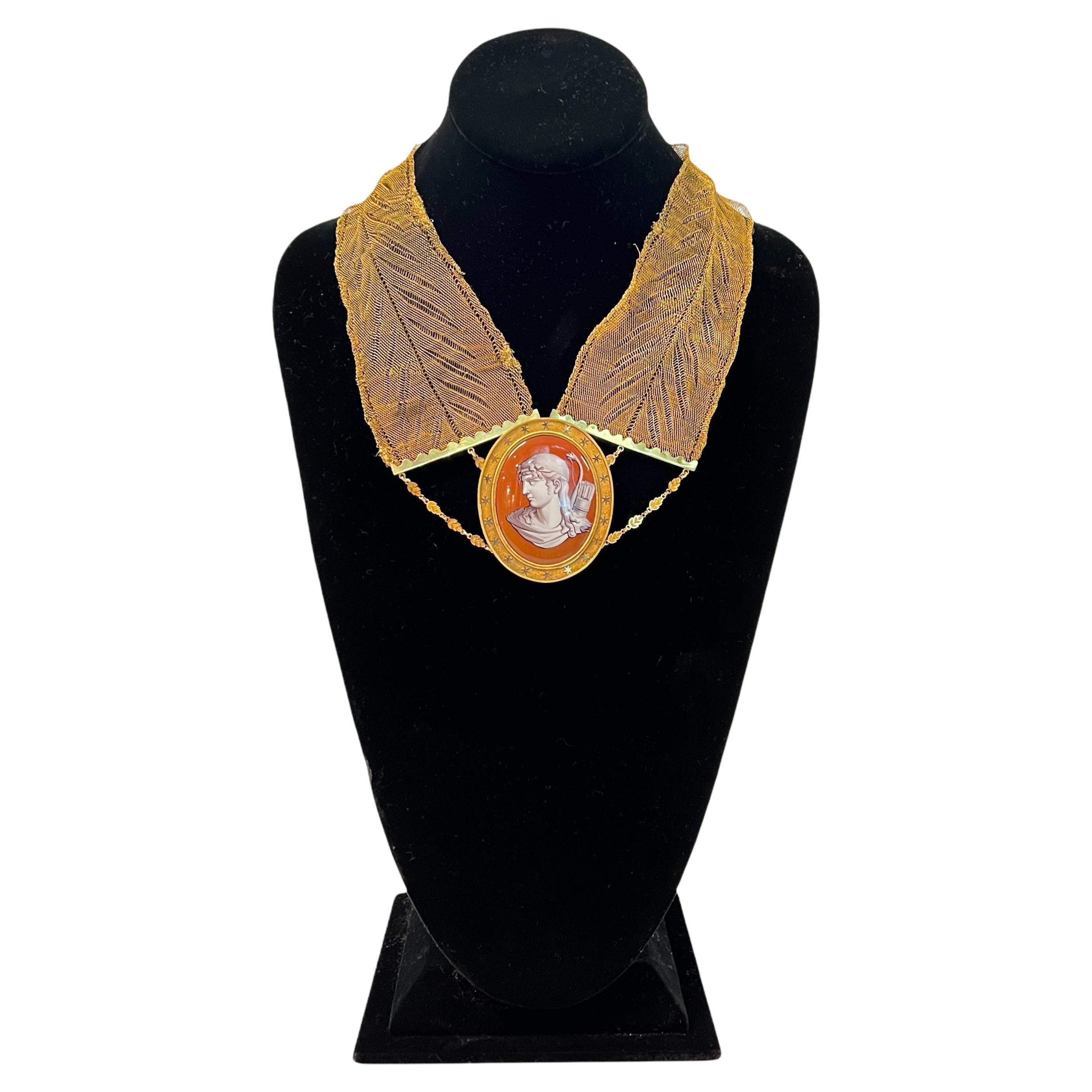 Enamel and Gilt Bronze Cameo Necklace Depicting Goddess Artemis / Diana For Sale