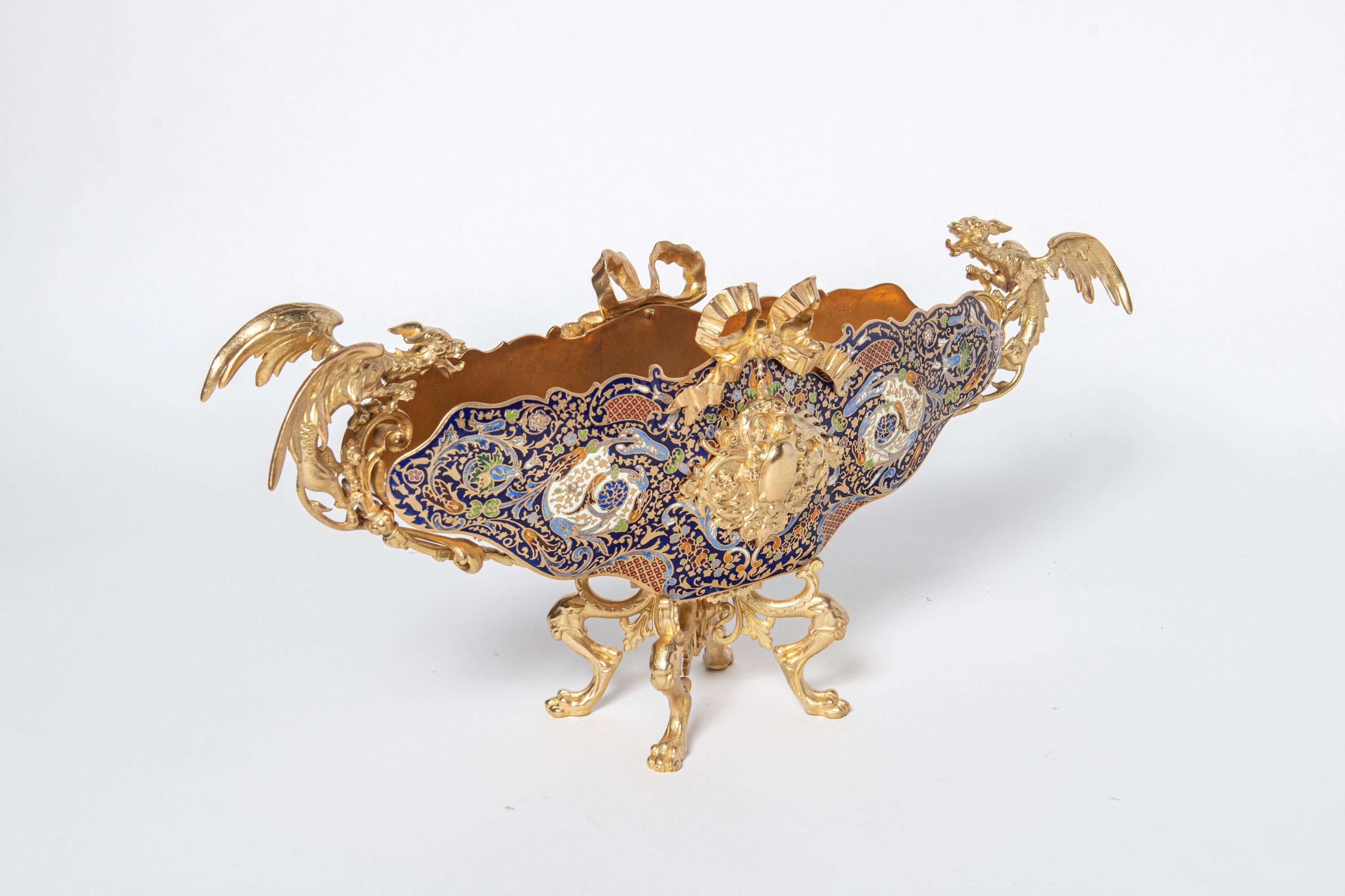 Neoclassical Enamel and gilt bronze jardiniere. France, late 19th century. For Sale