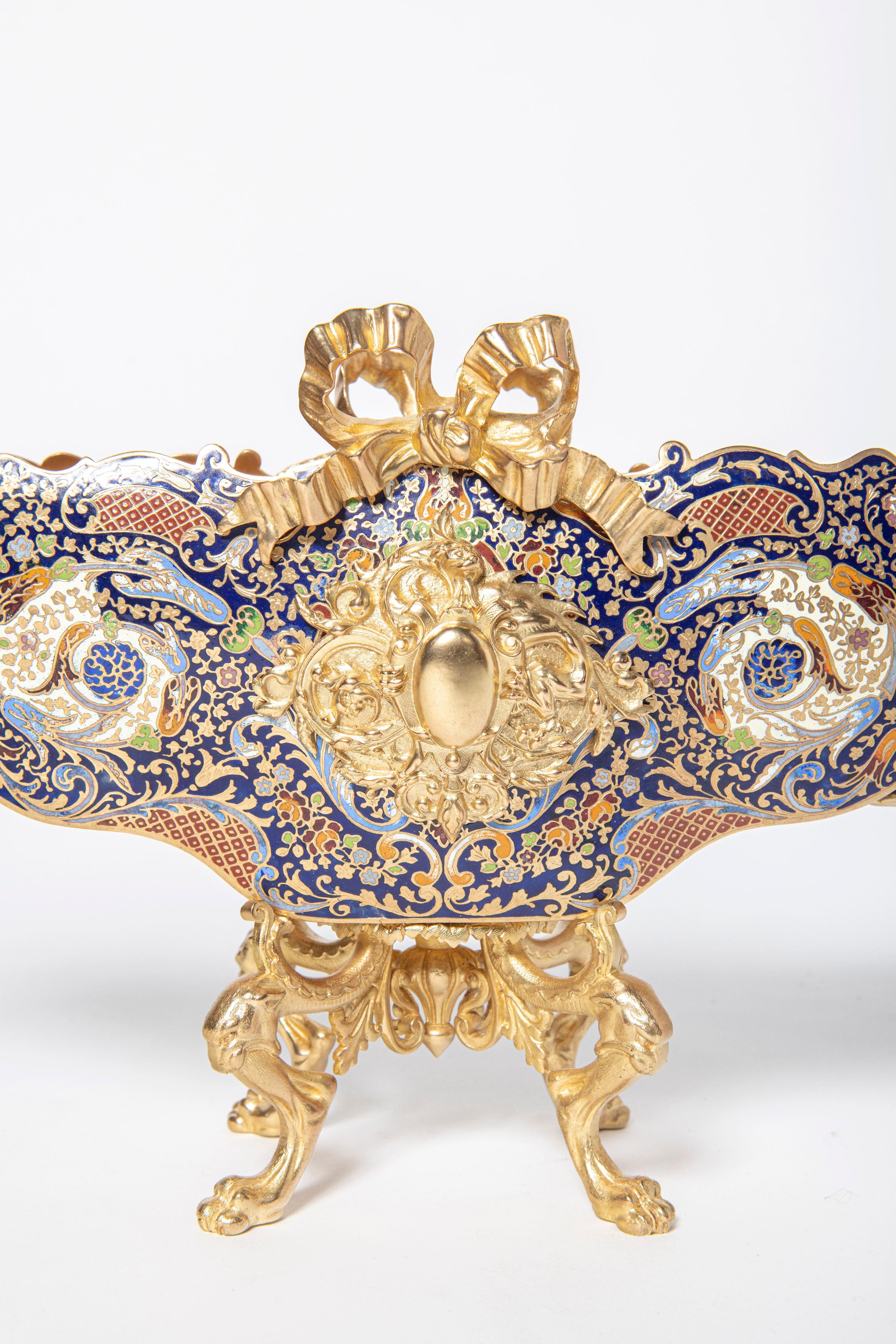 French Enamel and gilt bronze jardiniere. France, late 19th century. For Sale