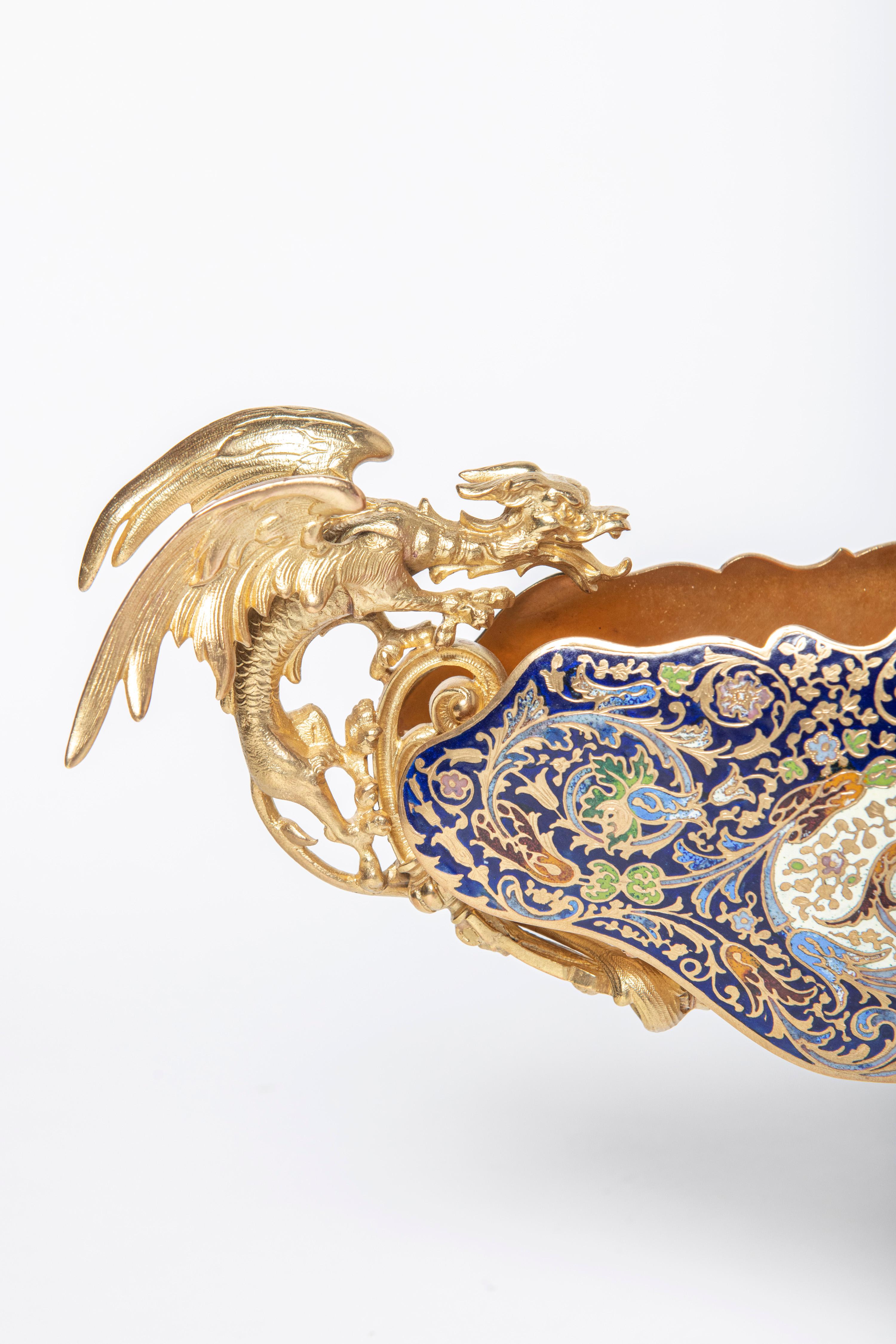Gilt Enamel and gilt bronze jardiniere. France, late 19th century. For Sale