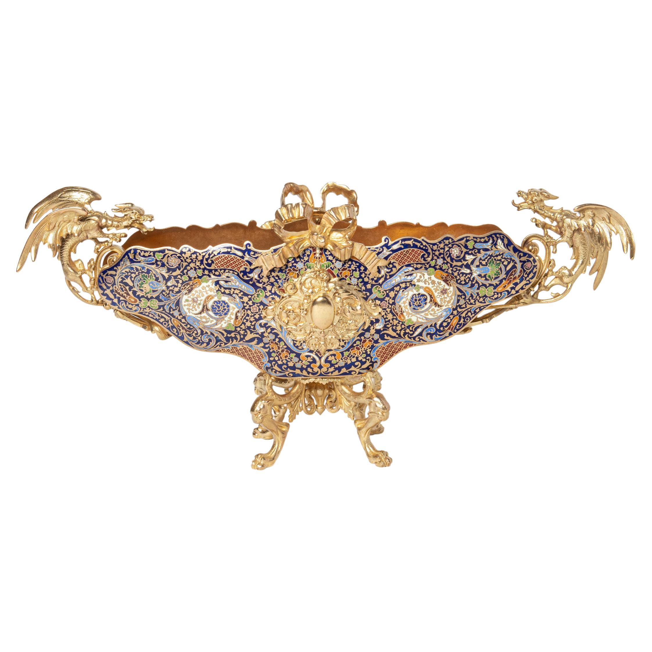 Enamel and gilt bronze jardiniere. France, late 19th century. For Sale