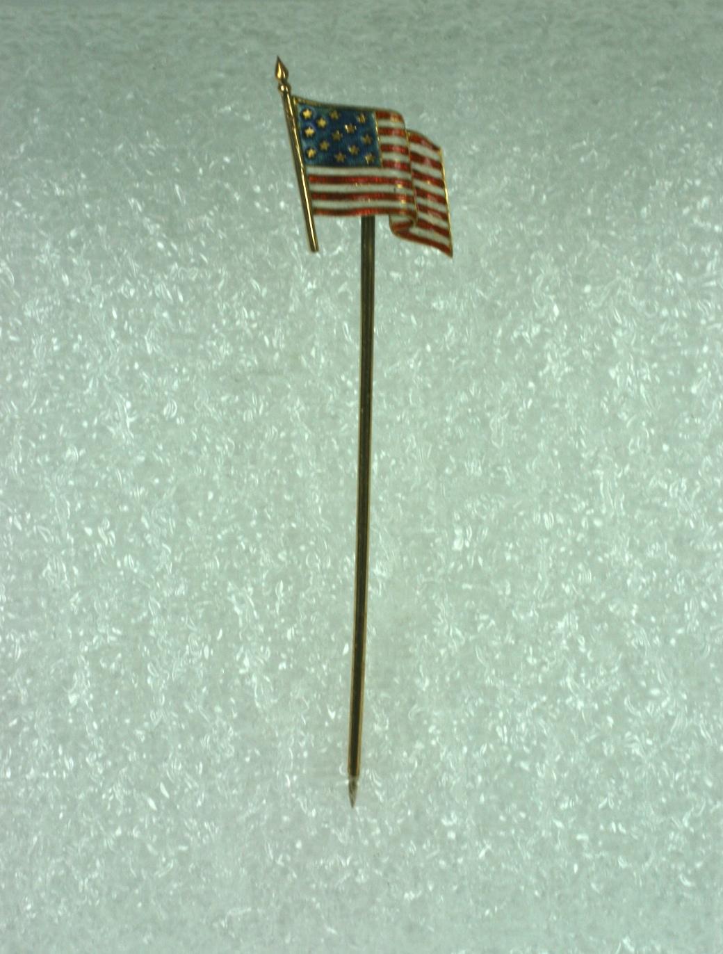 Enamel and Gold American Flag Stickpin In Excellent Condition In New York, NY