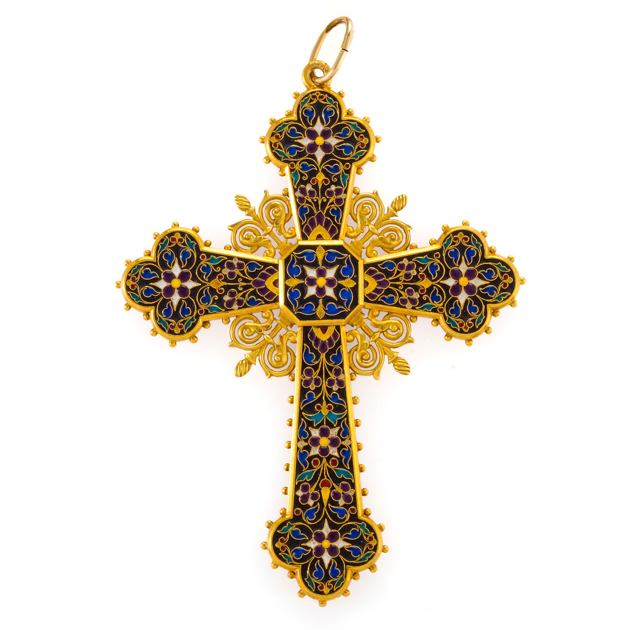Collier pendentif croix en émail et or Pour femmes en vente