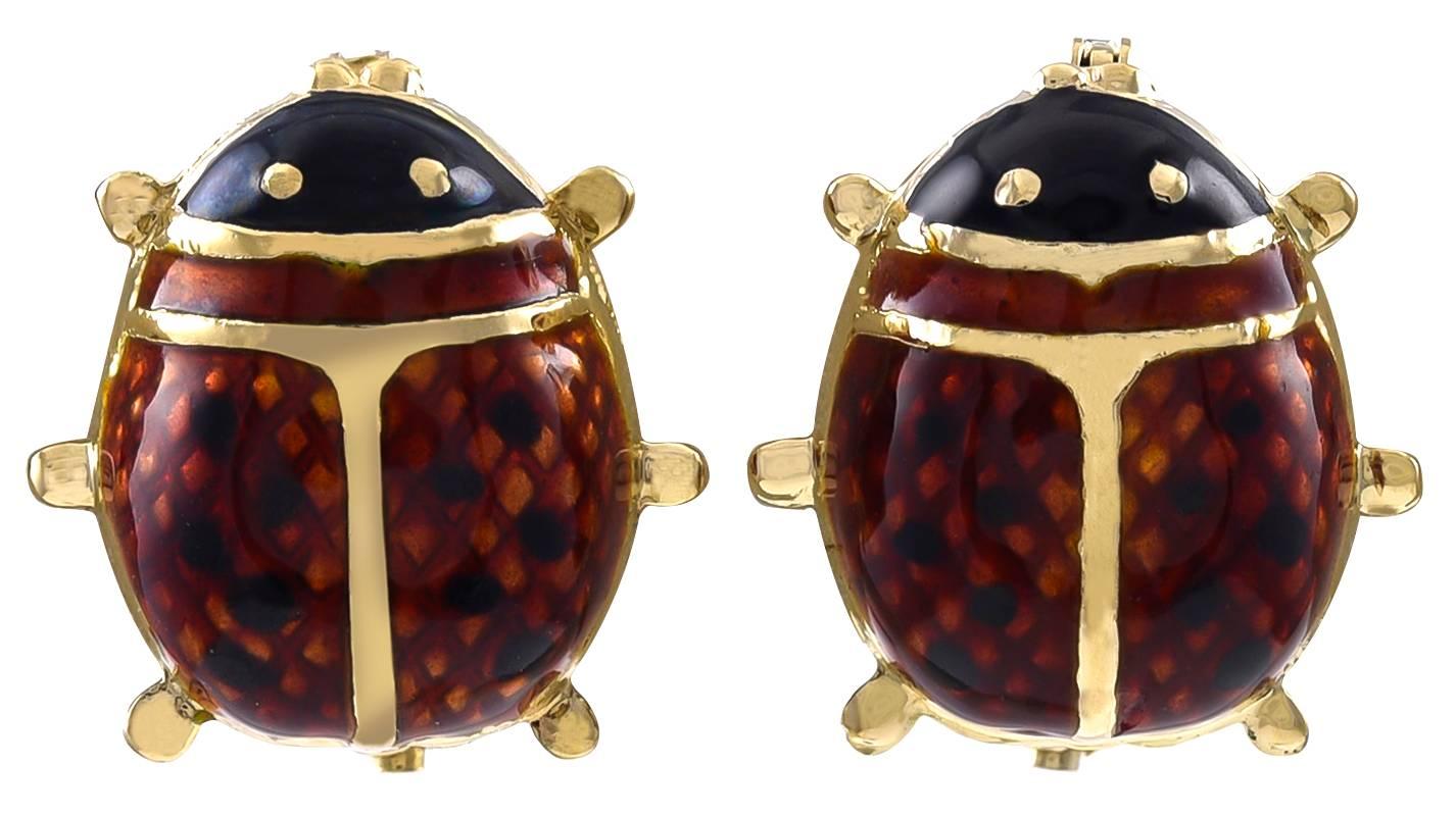 Enamel and Gold Lady Bug Pins In Excellent Condition In New York, NY