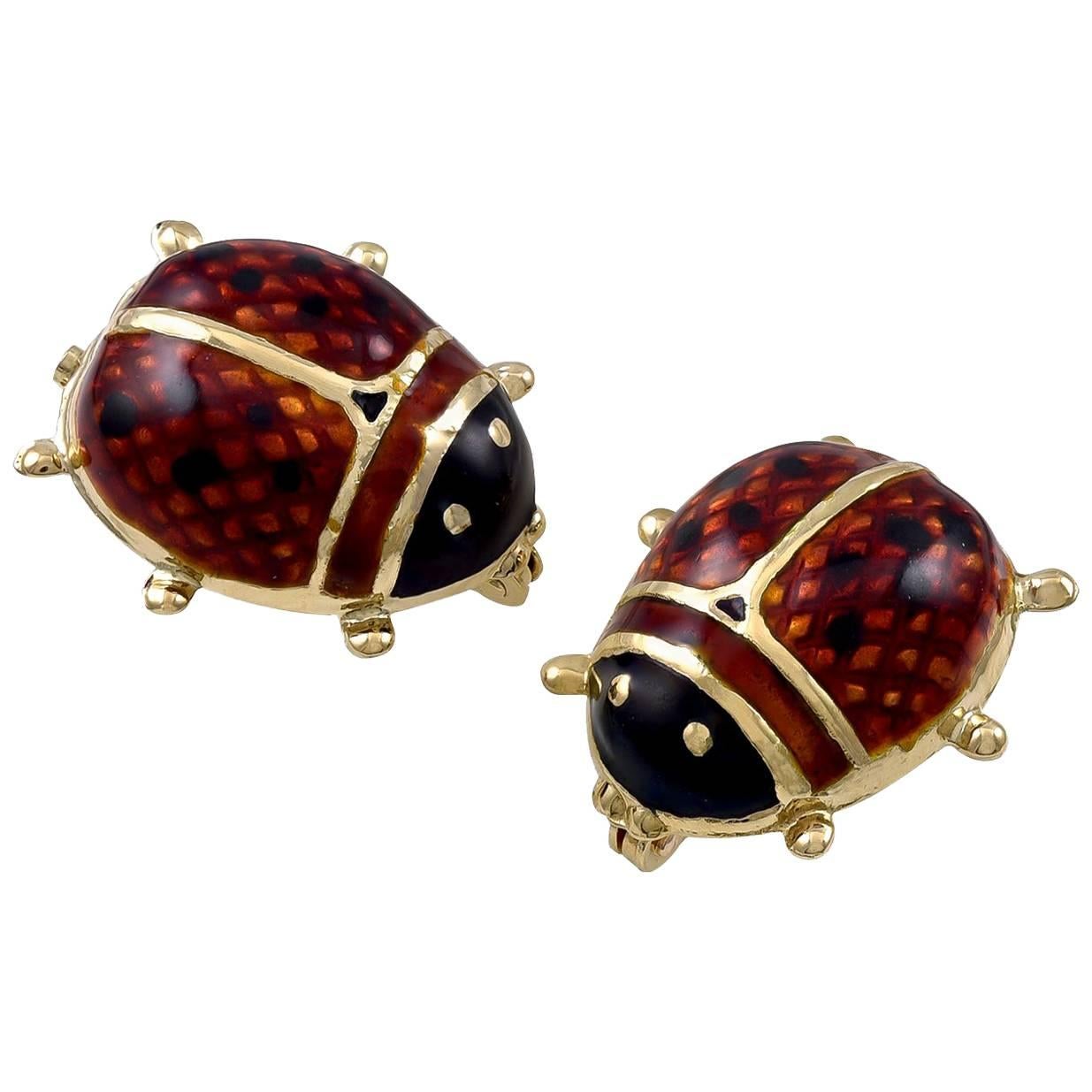 Enamel and Gold Lady Bug Pins