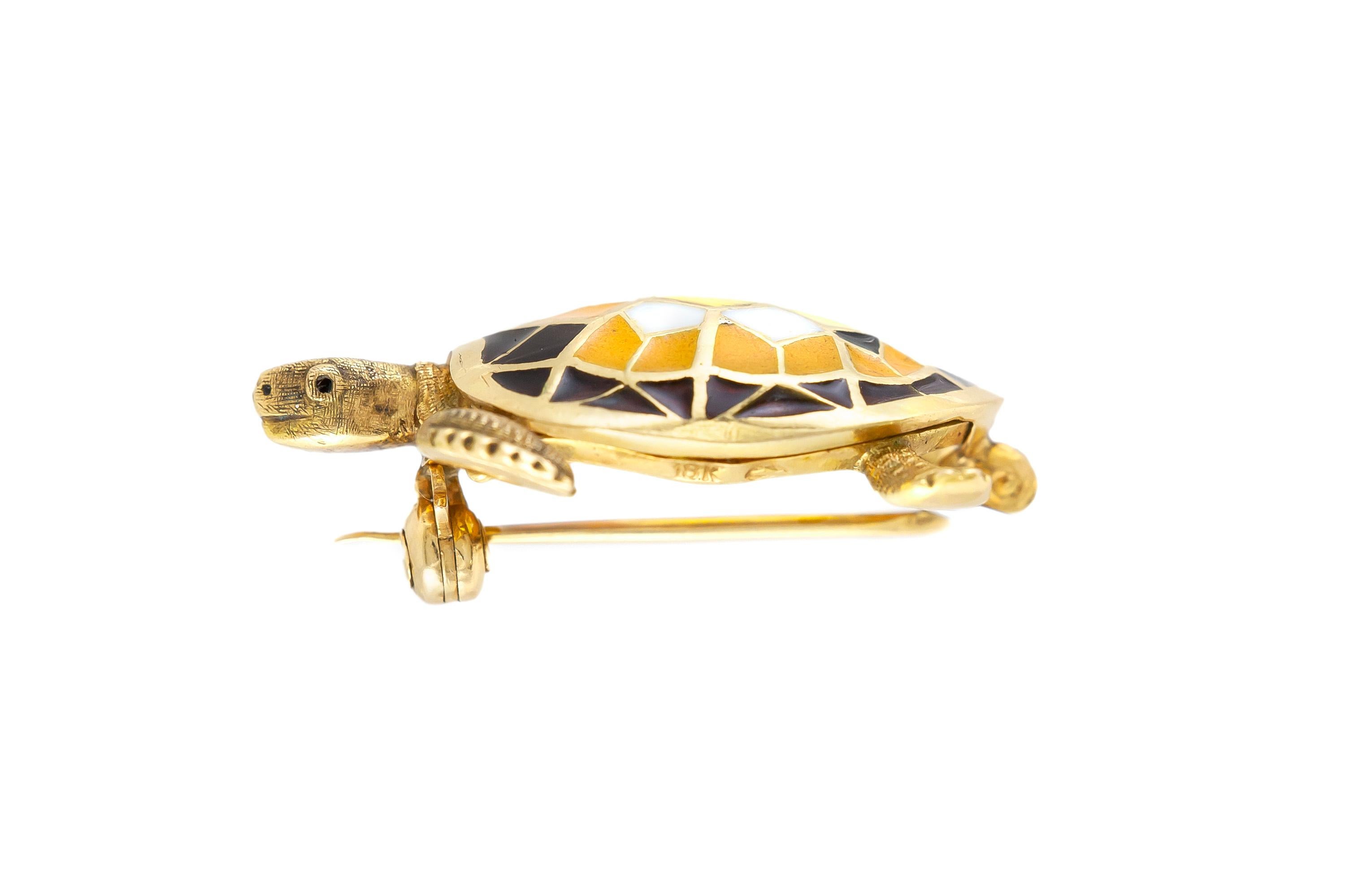 Finely crafted in 18K yellow gold with various colored enamel. Circa 1990.